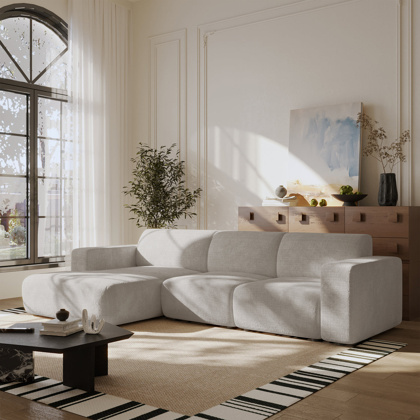 NAYVA Canapé d'angle en tissu beige - Angle gauche