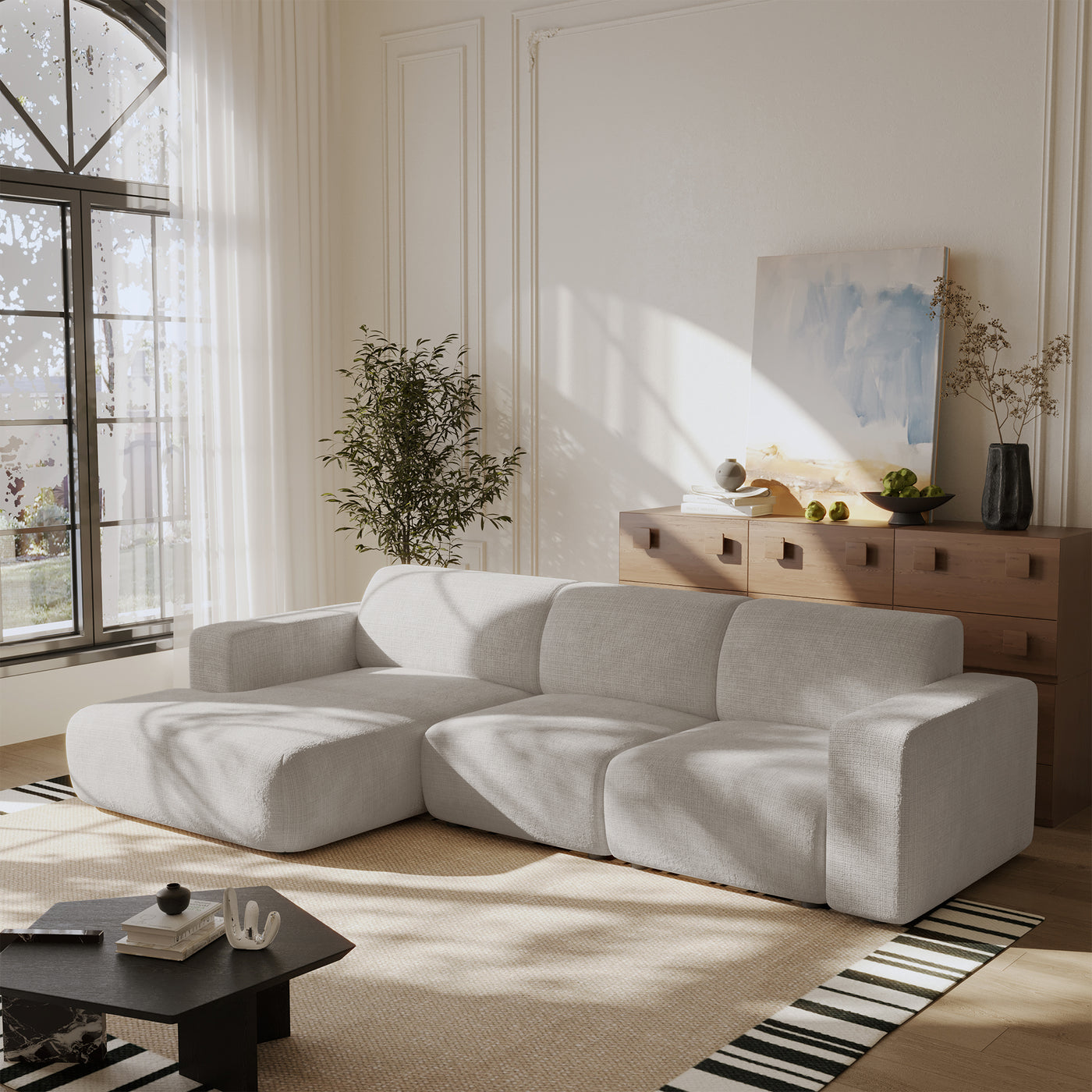 NAYVA Canapé d'angle en tissu beige - Angle gauche