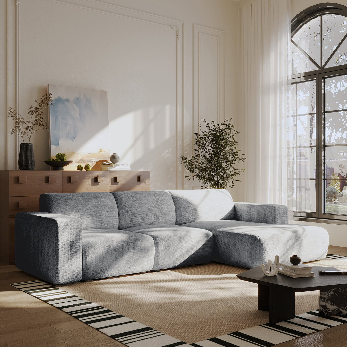 NAYVA Canapé d'angle en tissu gris - Angle droit
