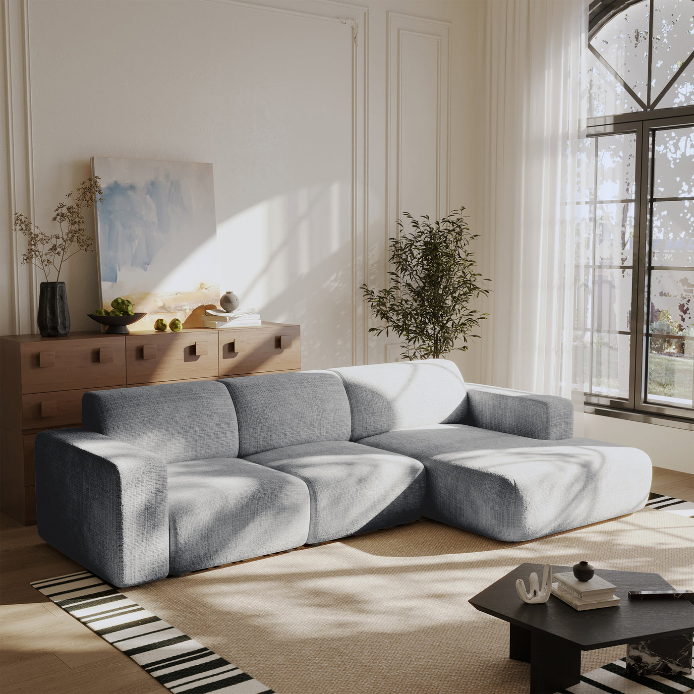 NAYVA Canapé d'angle en tissu gris - Angle droit