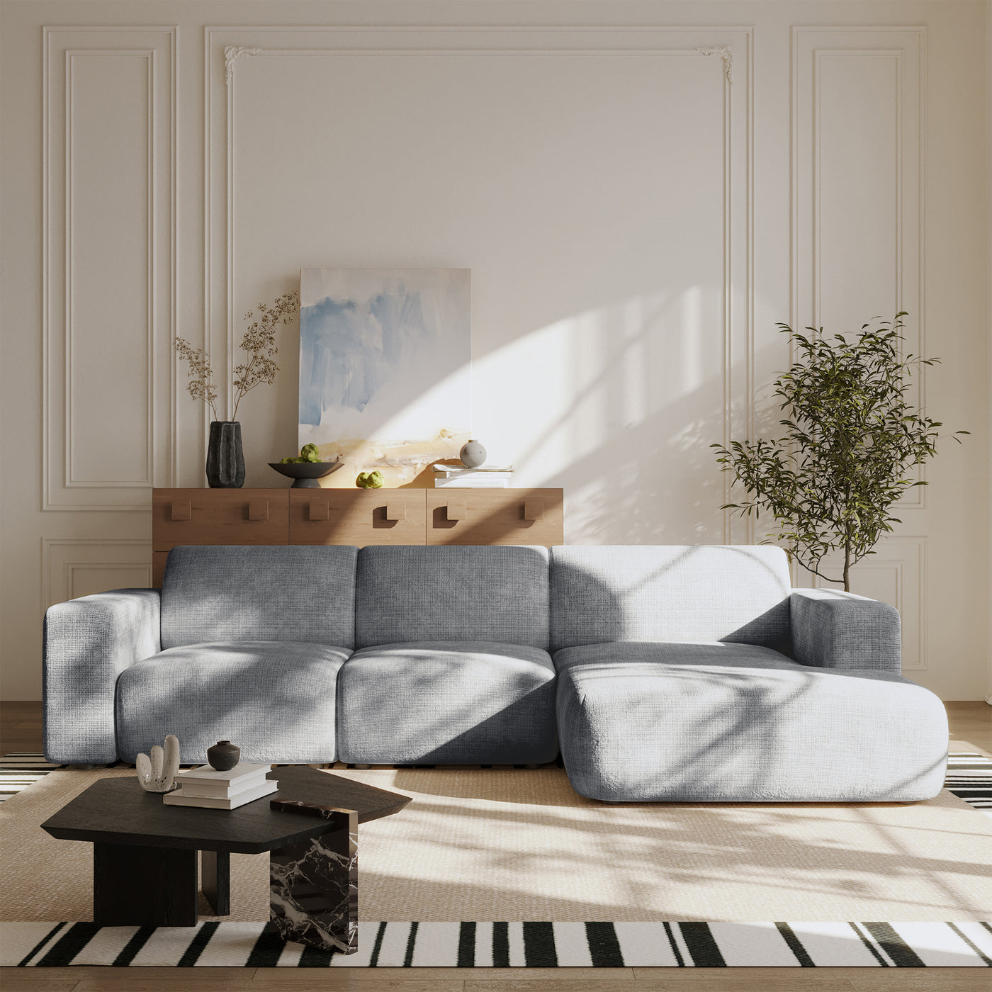 NAYVA Canapé d'angle en tissu gris - Angle droit