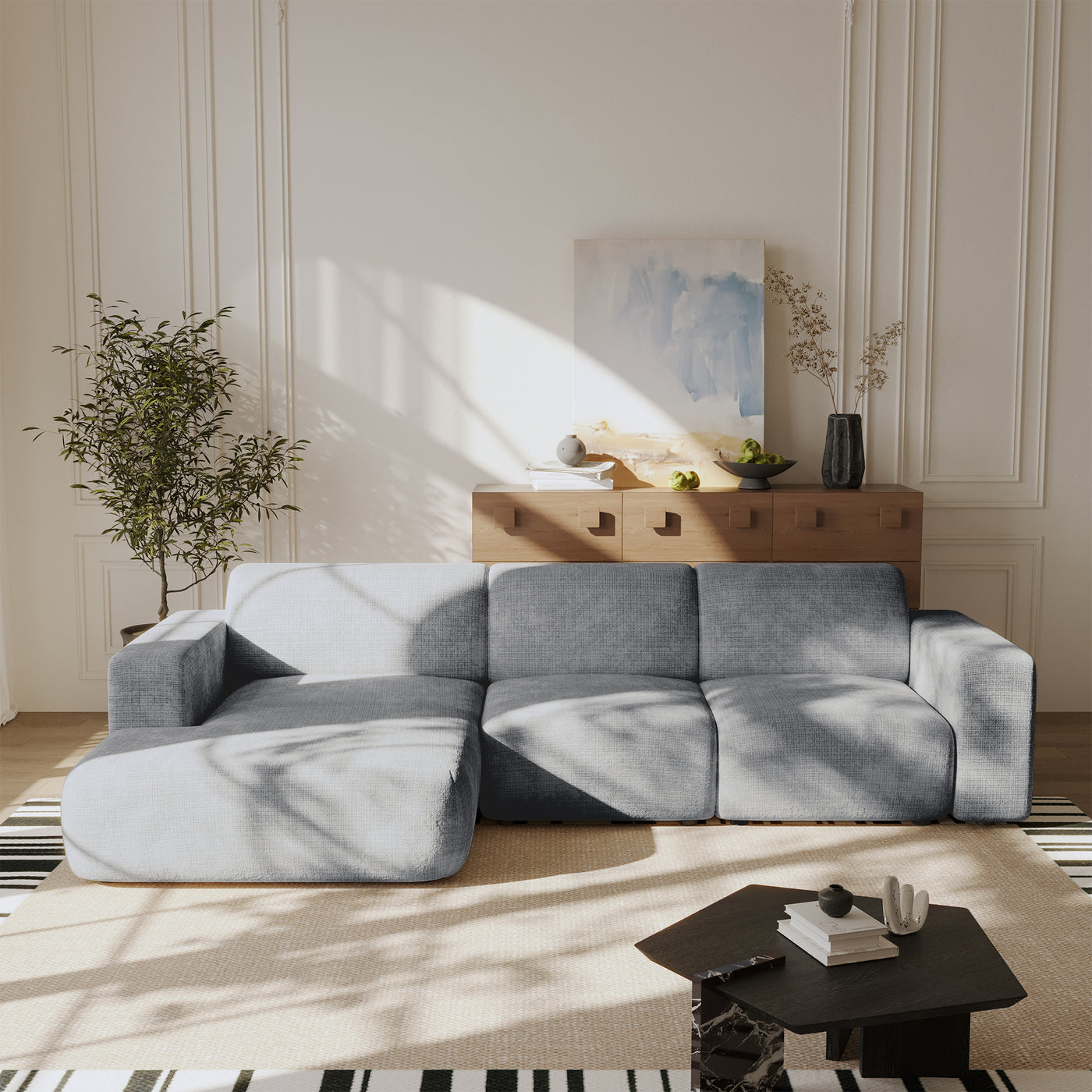 NAYVA Canapé d'angle en tissu gris - Angle gauche