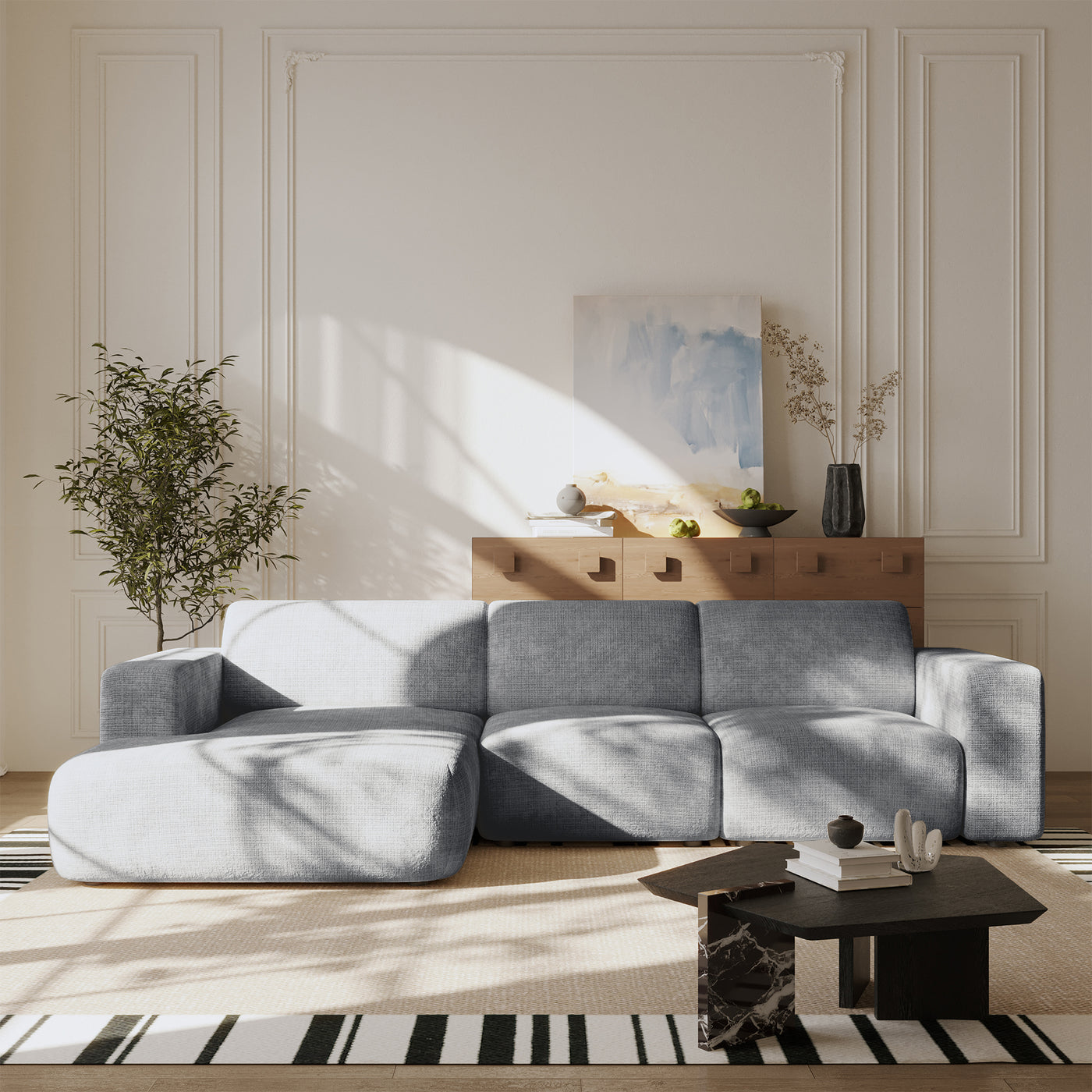 NAYVA Canapé d'angle en tissu gris - Angle gauche