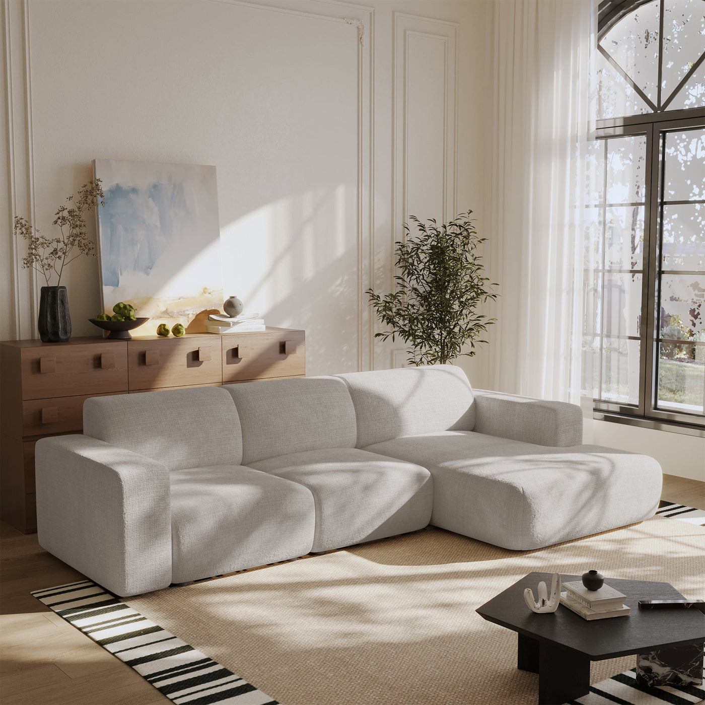 NAYVA Canapé d'angle en tissu beige - Angle droit - Canapés d'angle - Mobilier Deco
