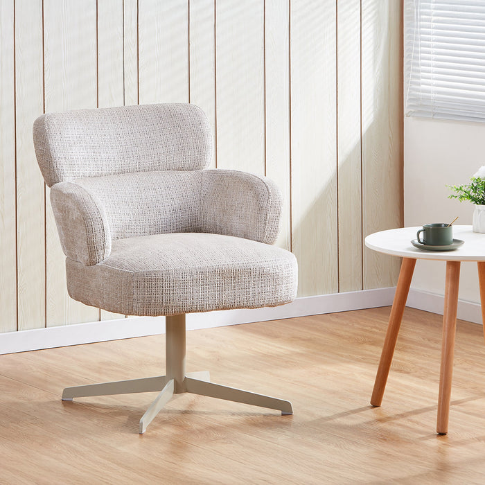 NEJYA Fauteuil en tissu beige pieds en métal gris