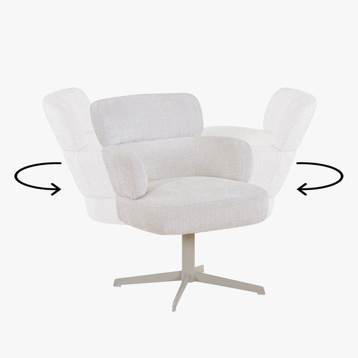 NEJYA Fauteuil en tissu blanc écru pieds en métal gris