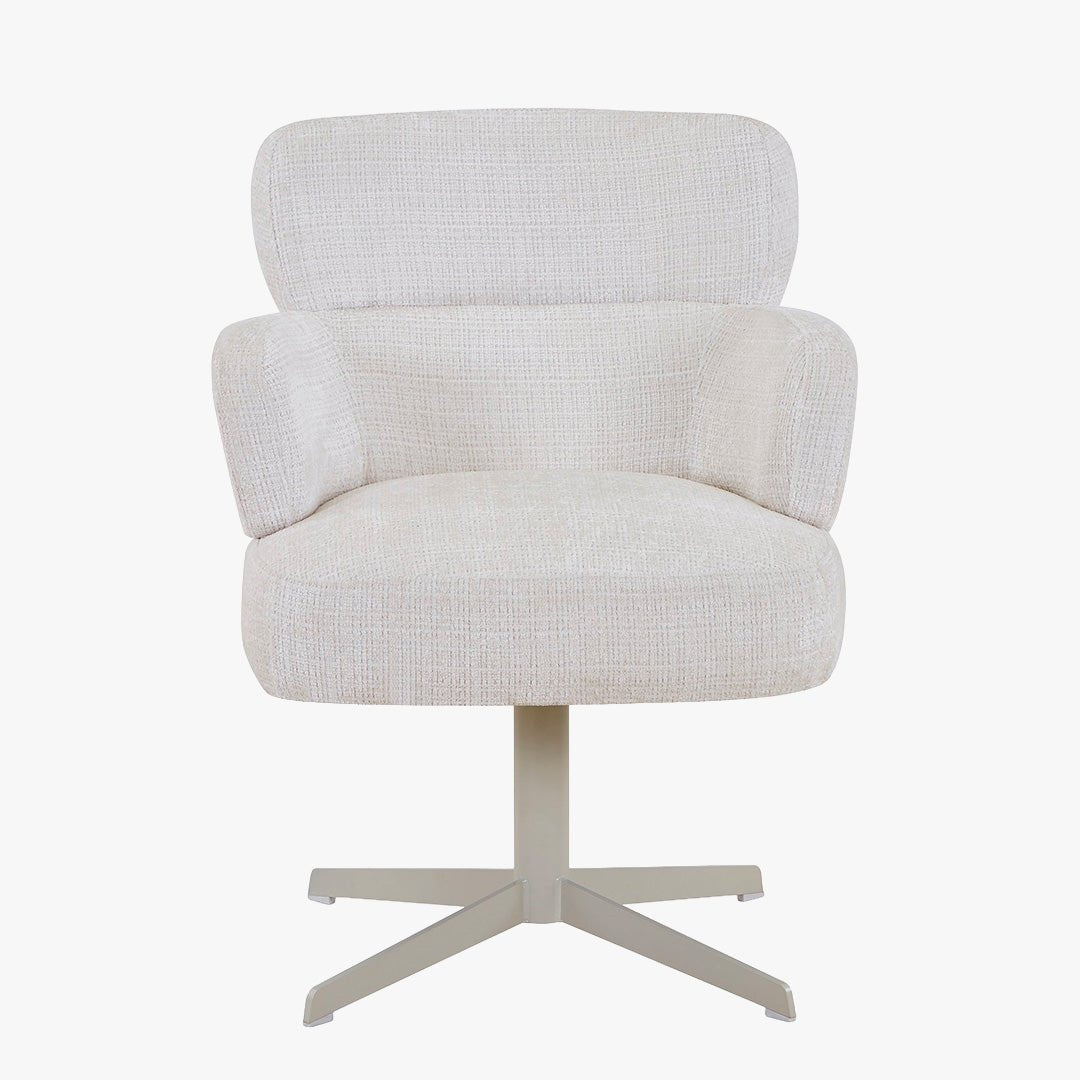 NEJYA Fauteuil en tissu blanc écru pieds en métal gris - Chaise de repas - Mobilier Deco