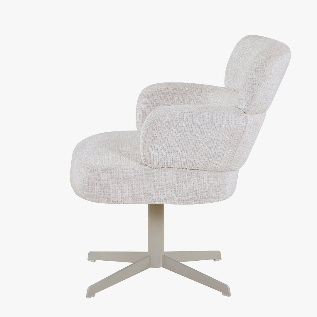 NEJYA Fauteuil en tissu blanc écru pieds en métal gris - Chaise de repas - Mobilier Deco