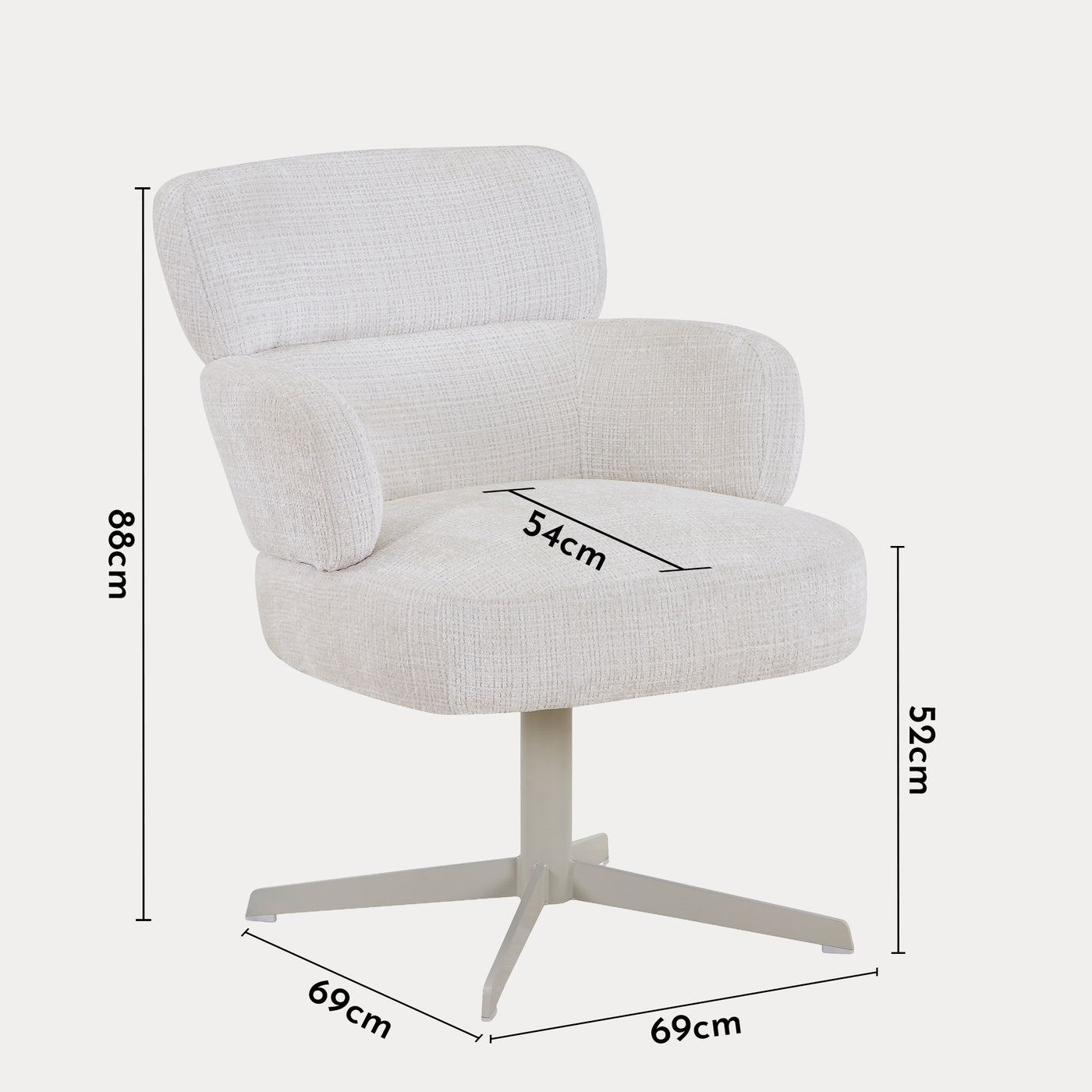 NEJYA Fauteuil en tissu blanc écru pieds en métal gris