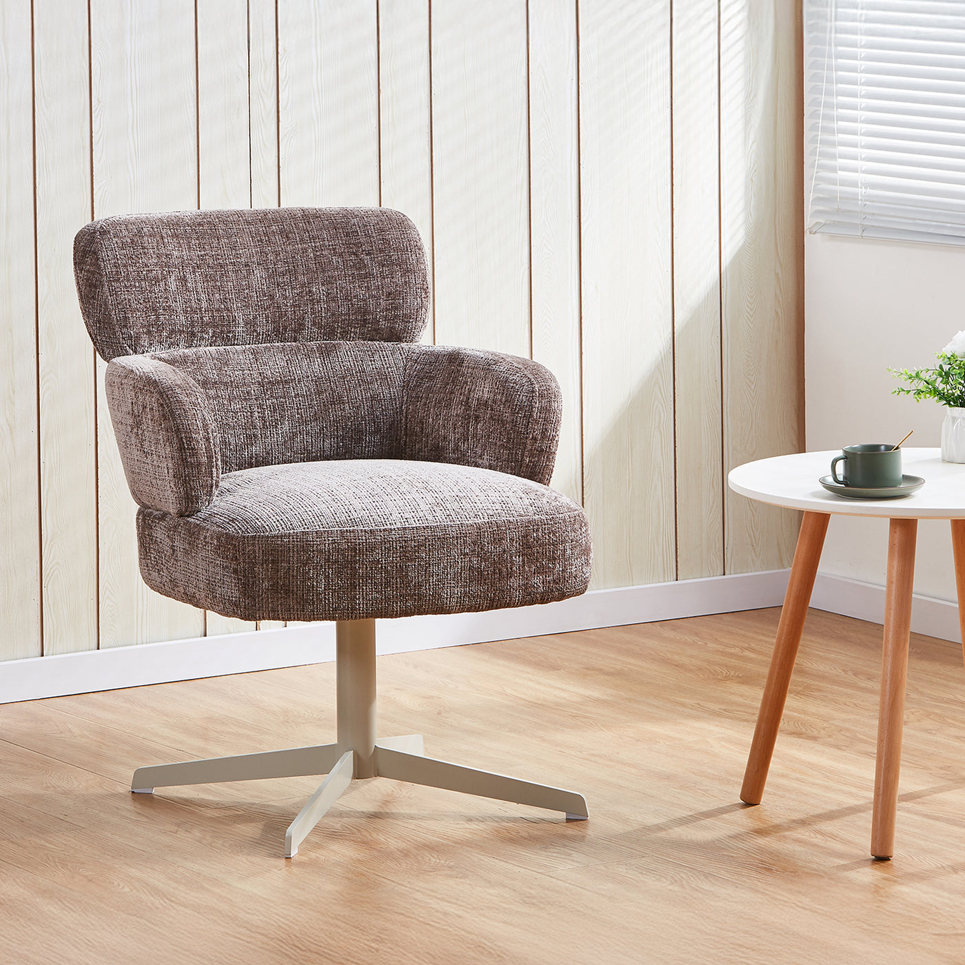 NEJYA Fauteuil en tissu taupe pieds en métal gris