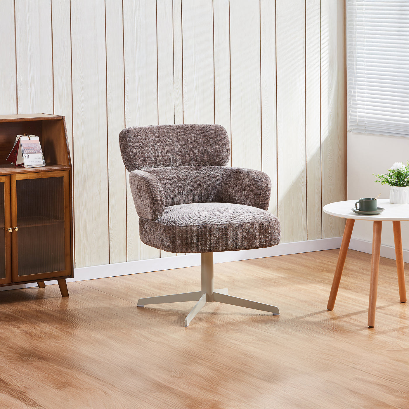 NEJYA Fauteuil en tissu taupe pieds en métal gris