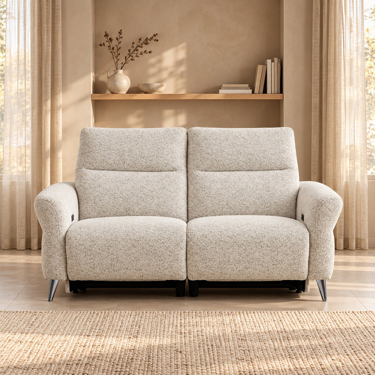 NELSON Canapé 2 places relax électrique en tissu beige - Canapé relax - Mobilier Deco