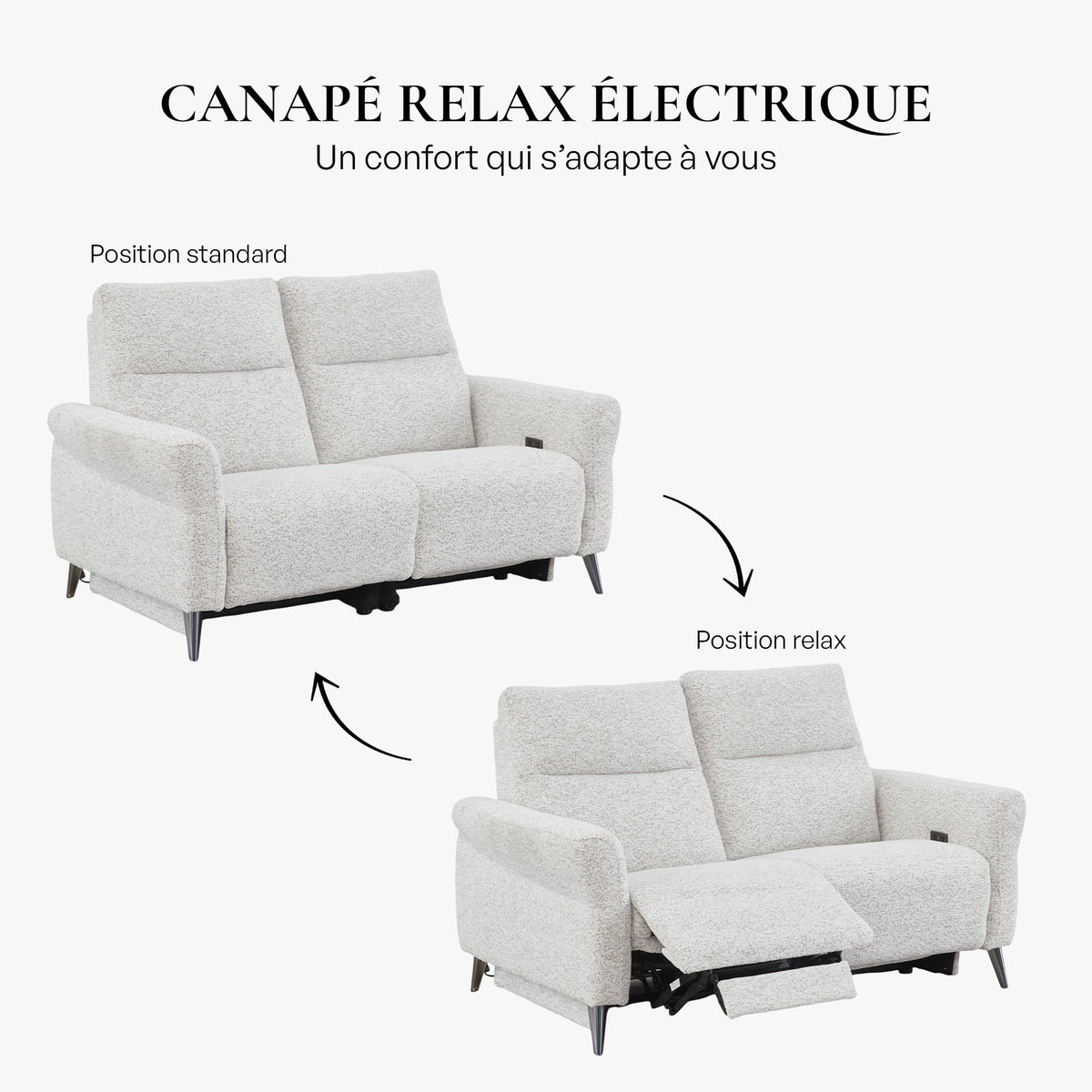 NELSON Canapé 2 places relax électrique en tissu beige - Canapé relax - Mobilier Deco