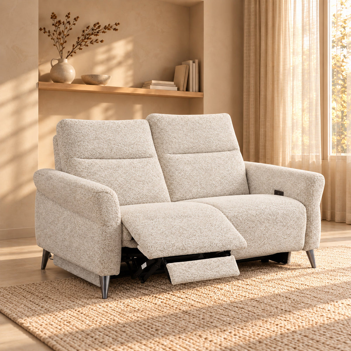 NELSON Canapé 2 places relax électrique en tissu beige - Canapé relax - Mobilier Deco