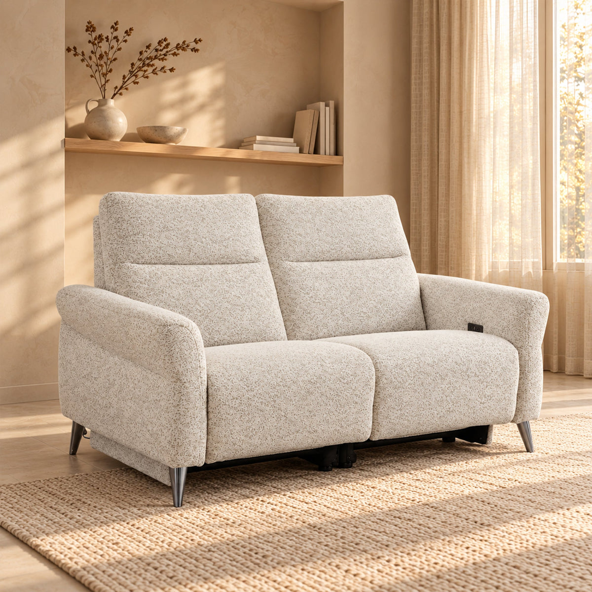 NELSON Canapé 2 places relax électrique en tissu beige - Canapé relax - Mobilier Deco