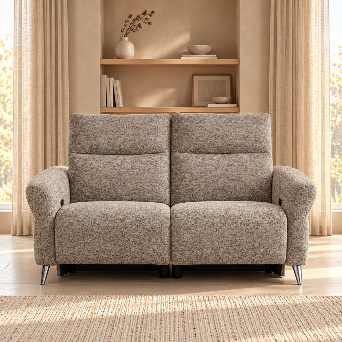 NELSON Canapé 2 places relax électrique en tissu taupe - Canapé relax - Mobilier Deco