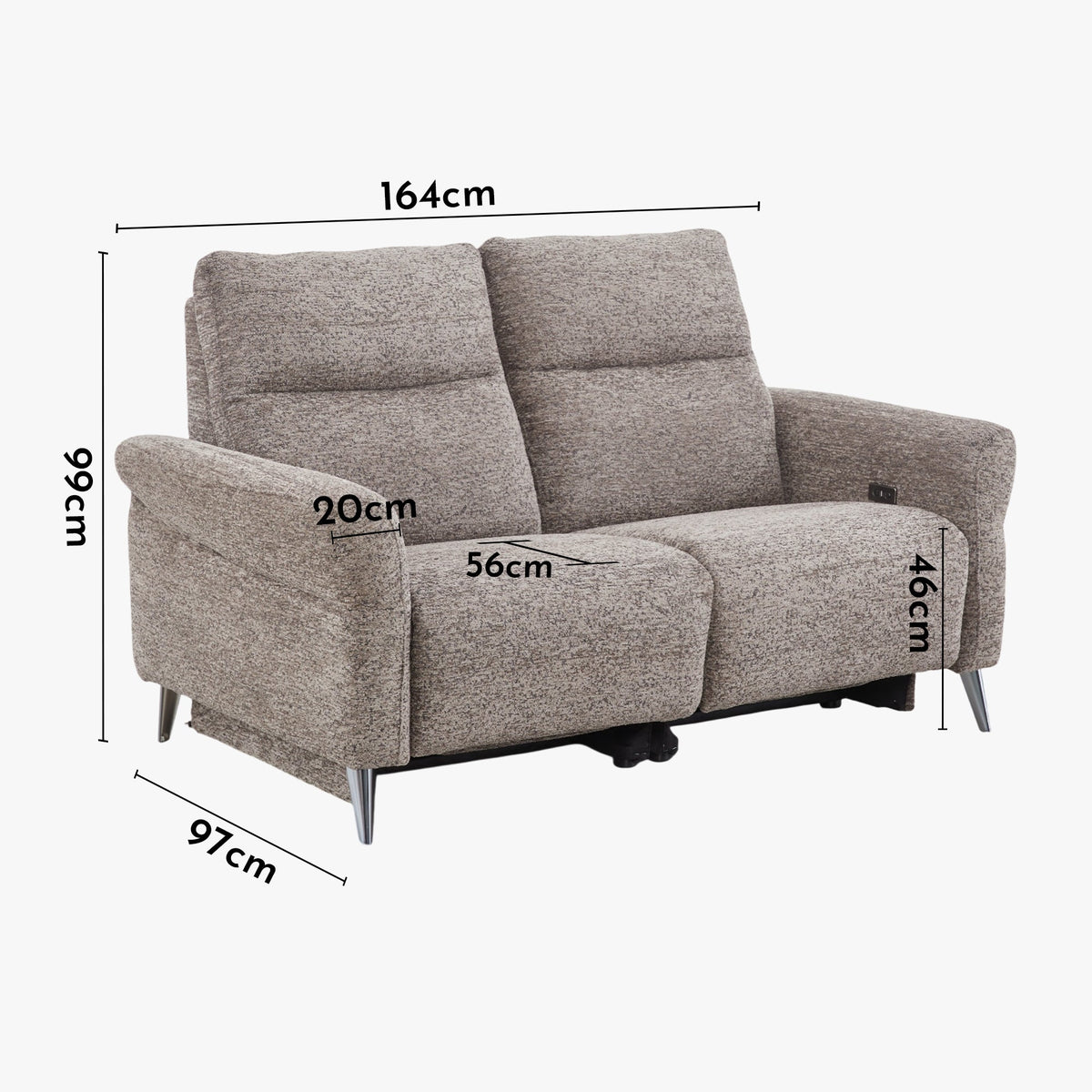 NELSON Canapé 2 places relax électrique en tissu taupe - Canapé relax - Mobilier Deco