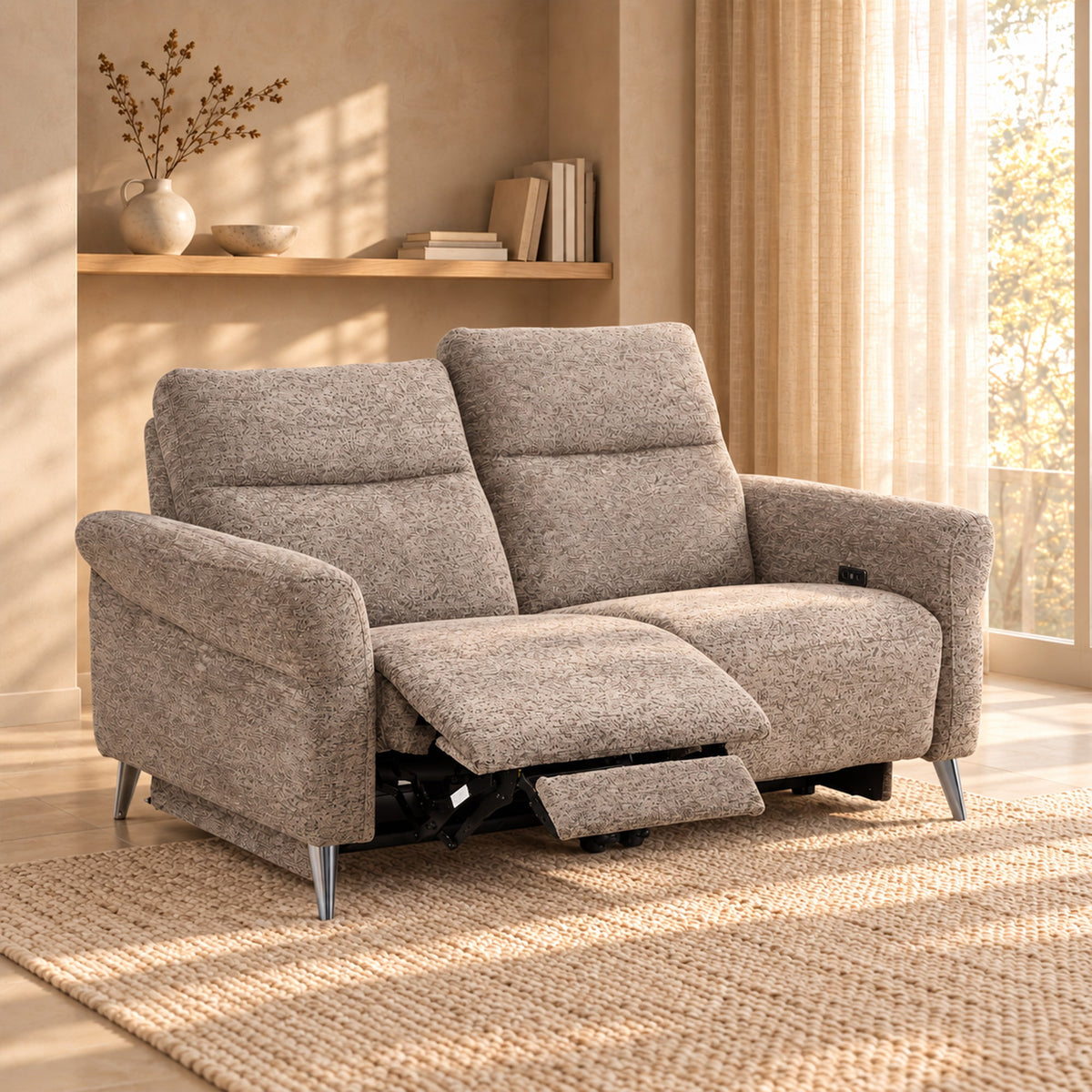 NELSON Canapé 2 places relax électrique en tissu taupe - Canapé relax - Mobilier Deco