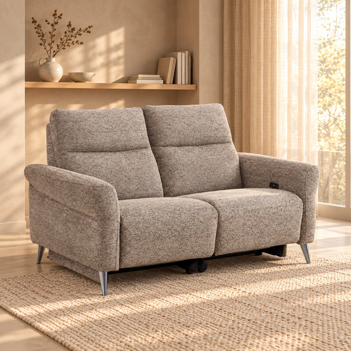 NELSON Canapé 2 places relax électrique en tissu taupe - Canapé relax - Mobilier Deco