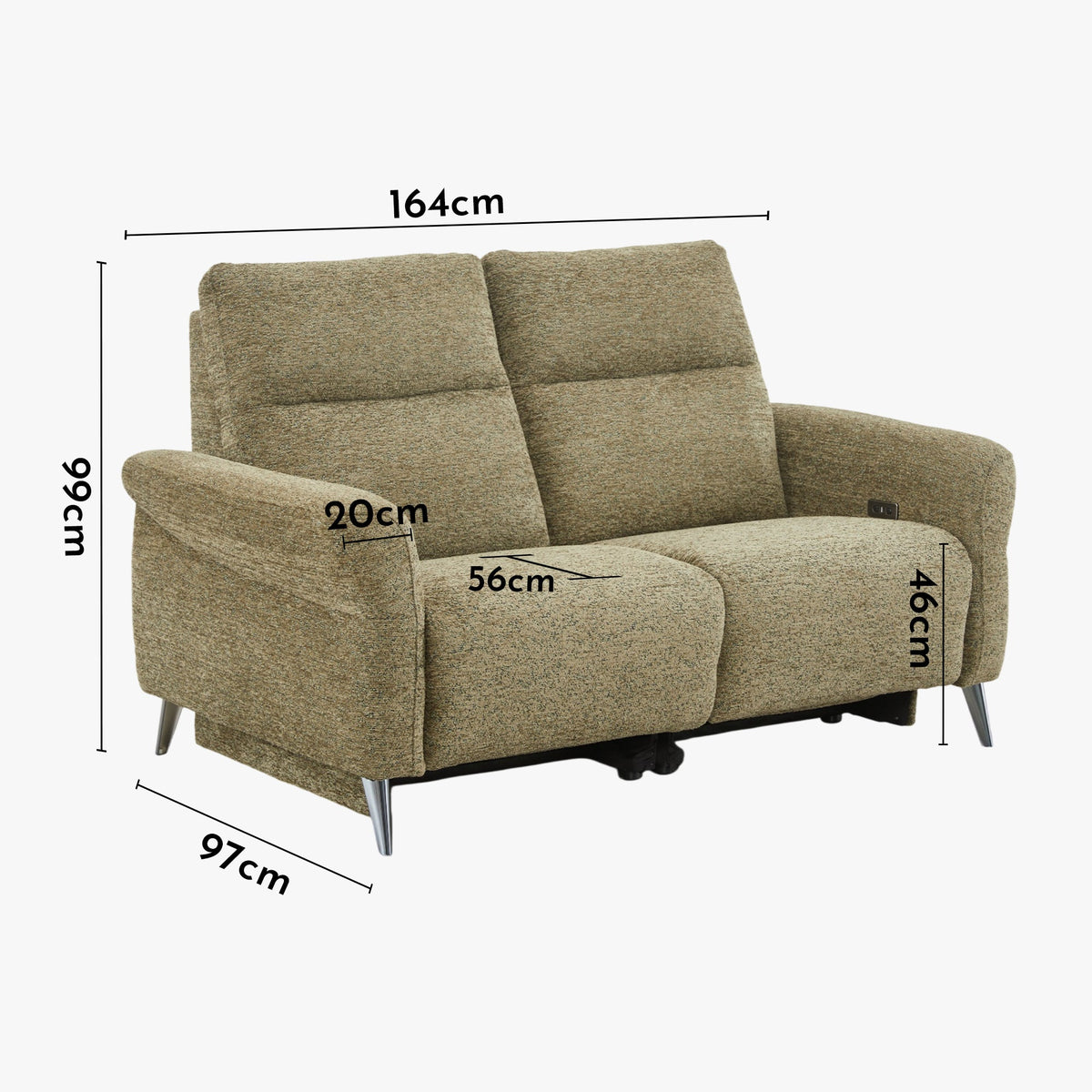 NELSON Canapé 2 places relax électrique en tissu vert - Canapé relax - Mobilier Deco