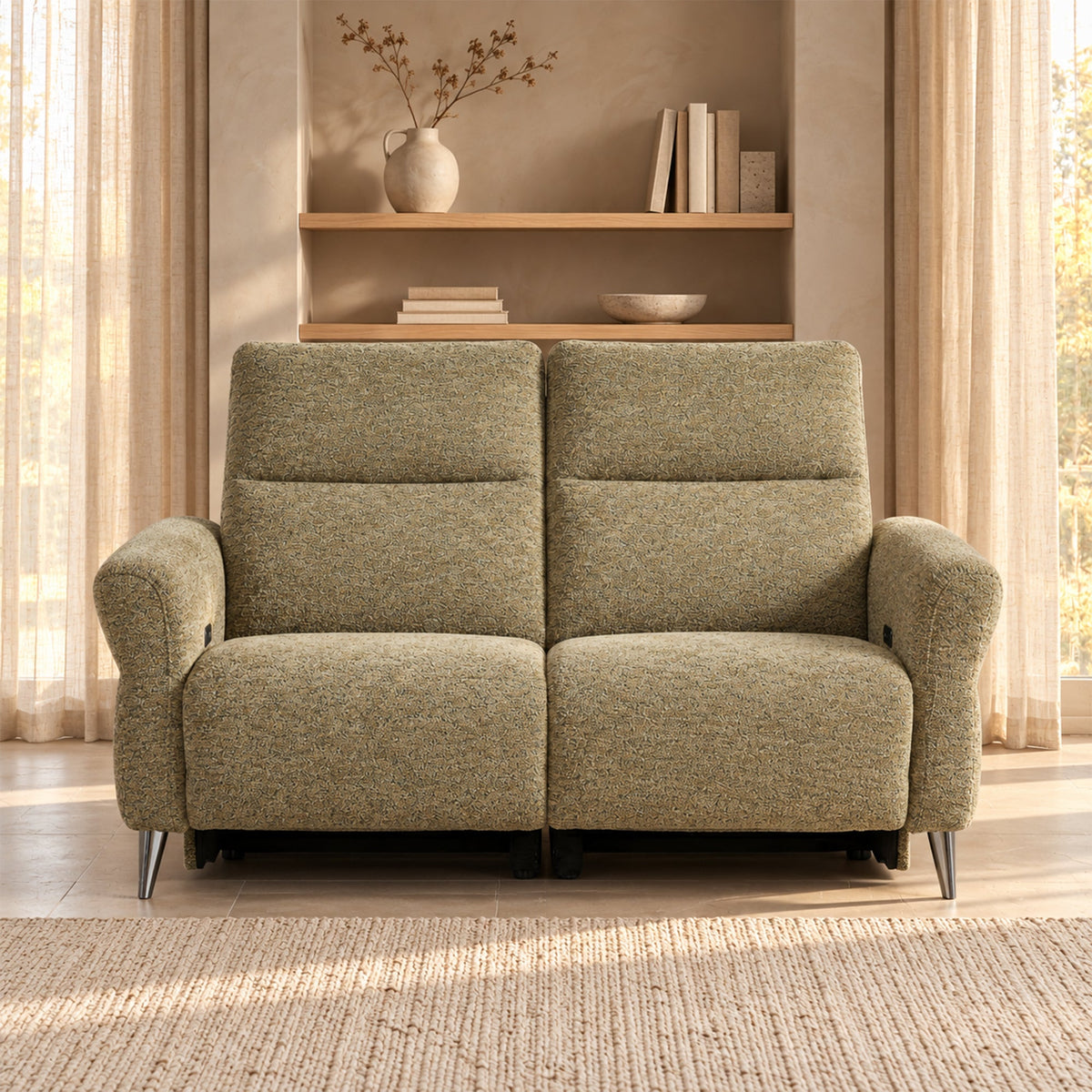 NELSON Canapé 2 places relax électrique en tissu vert - Canapé relax - Mobilier Deco