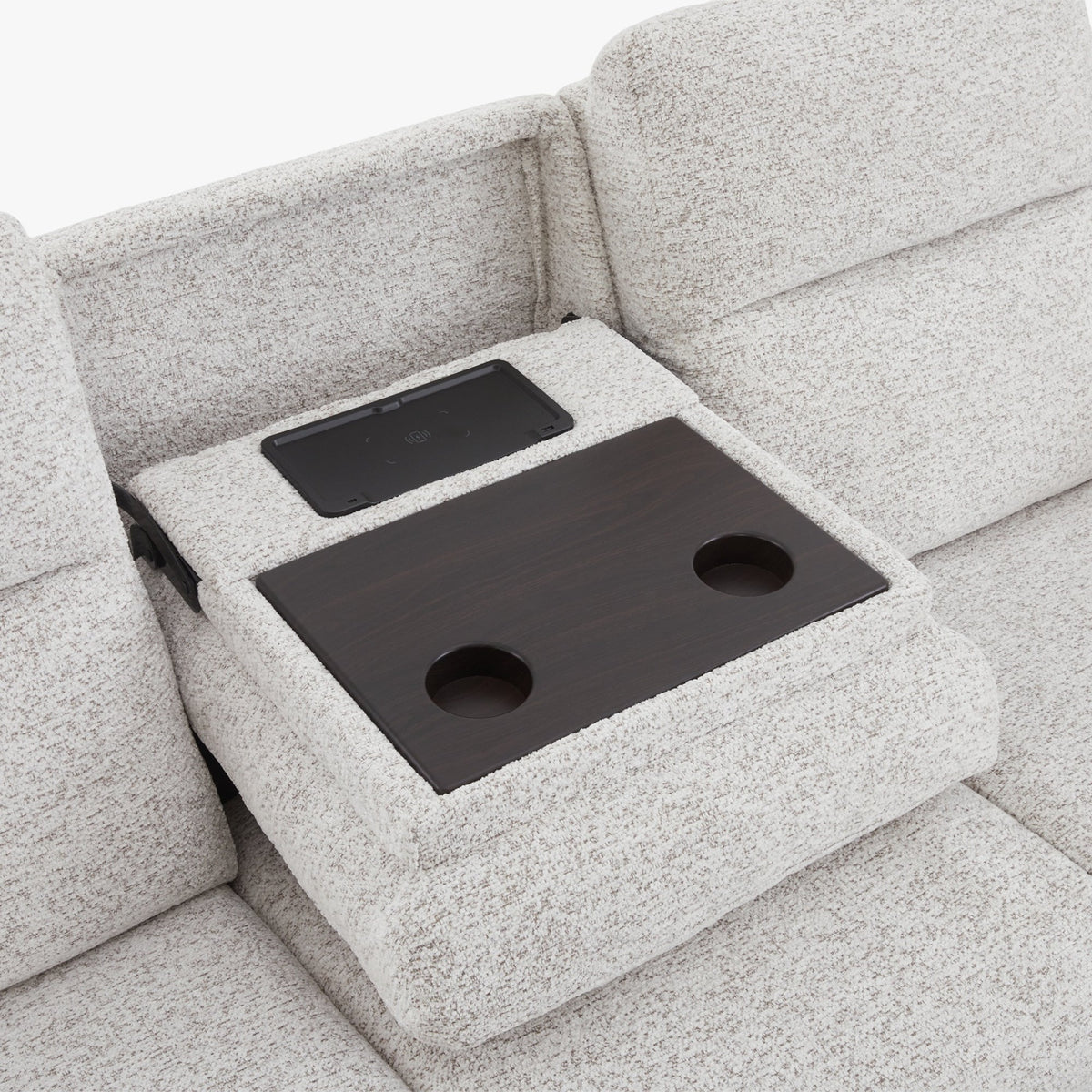 NELSON Canapé 3 places relax électrique avec porte gobelets et chargeur sans fil en tissu beige - Canapé relax - Mobilier Deco