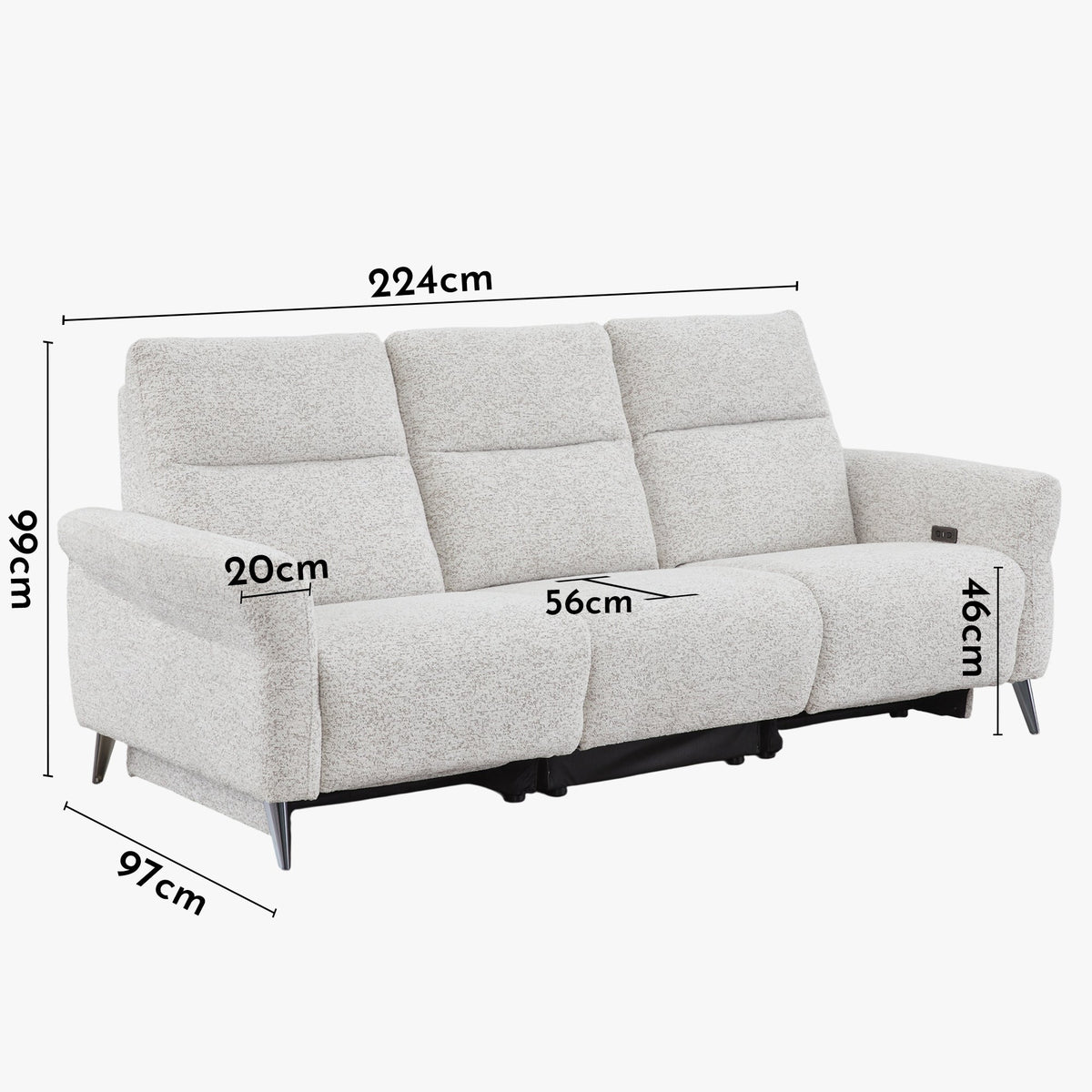 NELSON Canapé 3 places relax électrique avec porte gobelets et chargeur sans fil en tissu beige - Canapé relax - Mobilier Deco