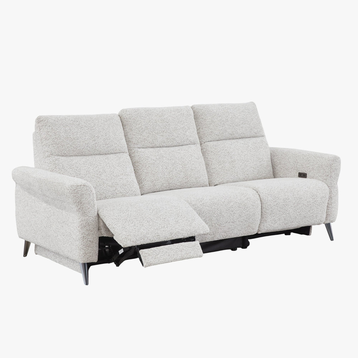 NELSON Canapé 3 places relax électrique avec porte gobelets et chargeur sans fil en tissu beige - Canapé relax - Mobilier Deco