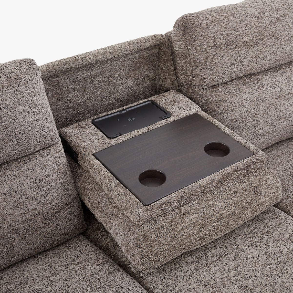 NELSON Canapé 3 places relax électrique avec porte gobelets et chargeur sans fil en tissu taupe - Canapé relax - Mobilier Deco
