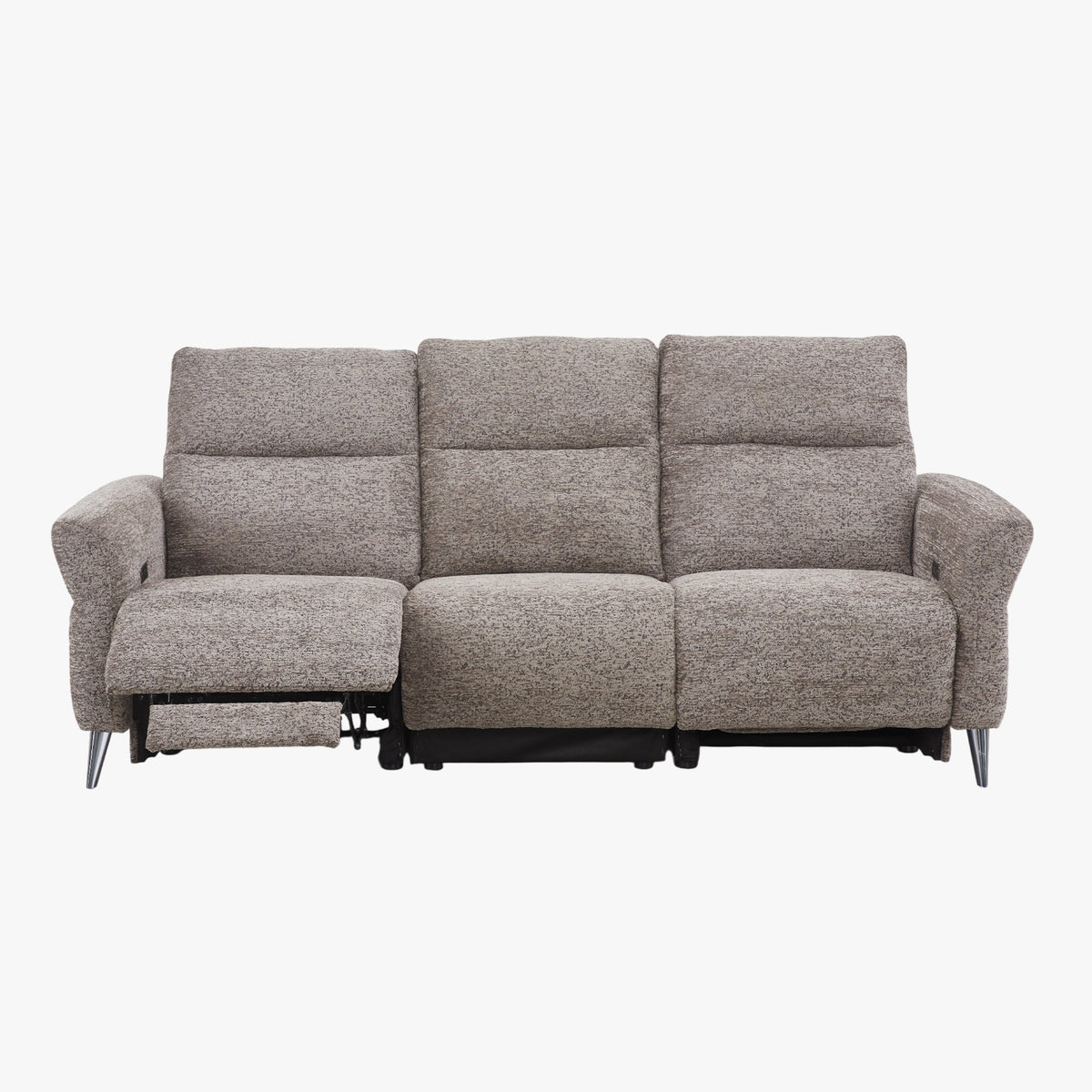 NELSON Canapé 3 places relax électrique avec porte gobelets et chargeur sans fil en tissu taupe - Canapé relax - Mobilier Deco
