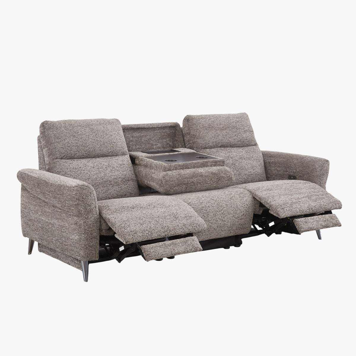 NELSON Canapé 3 places relax électrique avec porte gobelets et chargeur sans fil en tissu taupe - Canapé relax - Mobilier Deco