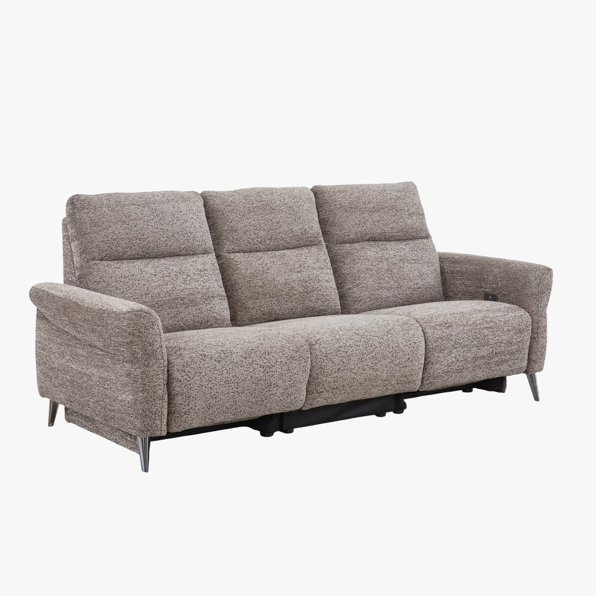 NELSON Canapé 3 places relax électrique avec porte gobelets et chargeur sans fil en tissu taupe - Canapé relax - Mobilier Deco