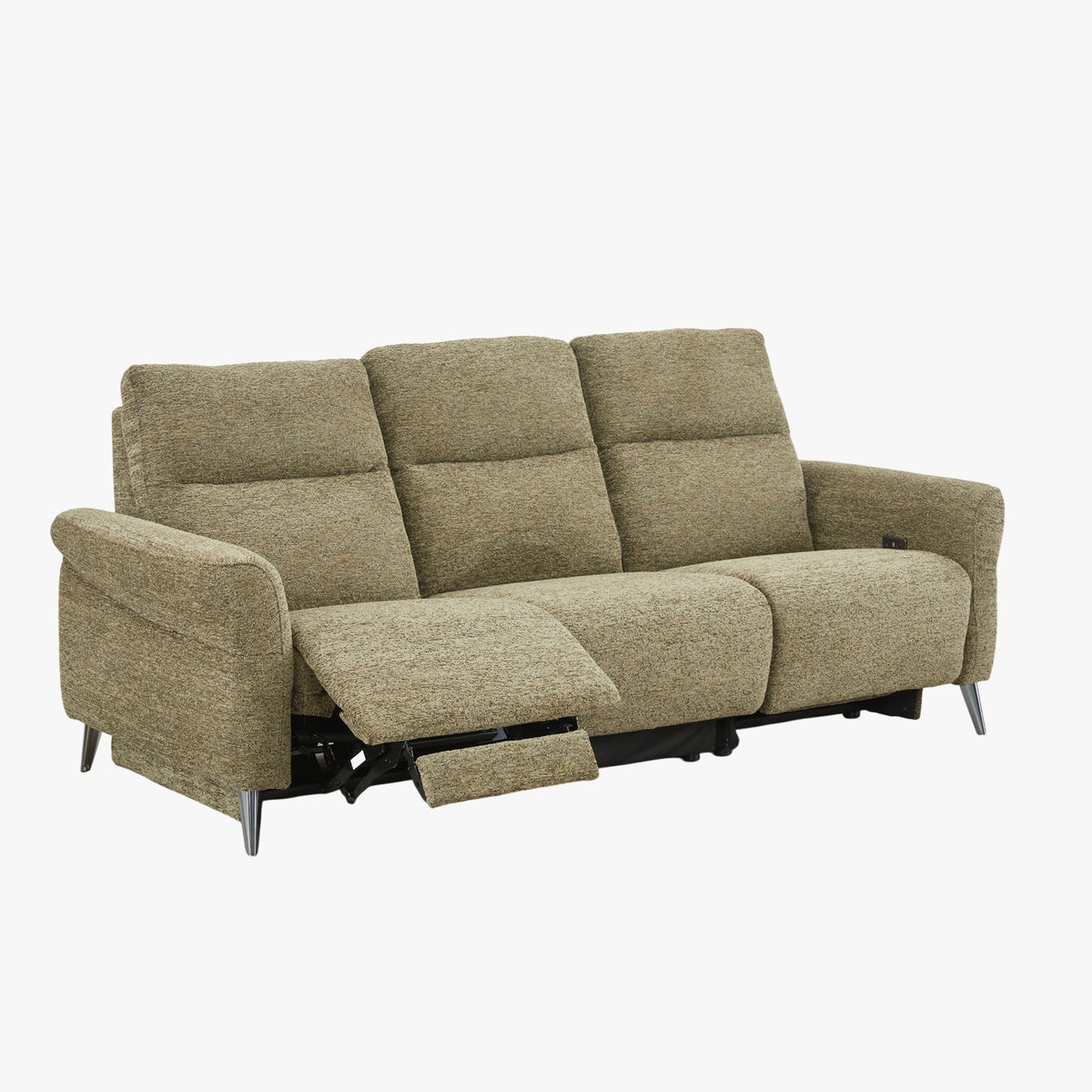 NELSON Canapé 3 places relax électrique avec porte gobelets et chargeur sans fil en tissu vert - Canapé relax - Mobilier Deco