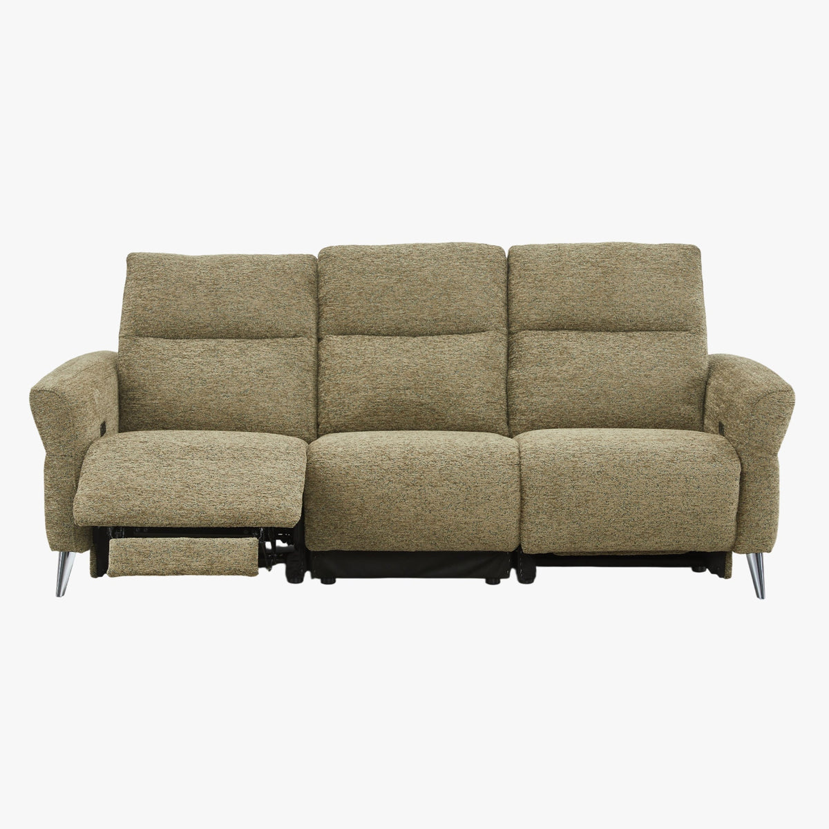 NELSON Canapé 3 places relax électrique avec porte gobelets et chargeur sans fil en tissu vert - Canapé relax - Mobilier Deco