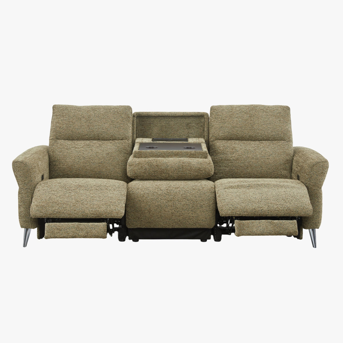 NELSON Canapé 3 places relax électrique avec porte gobelets et chargeur sans fil en tissu vert - Canapé relax - Mobilier Deco