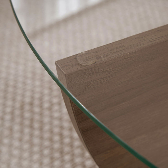 NESIA Table basse en verre piètement couleur bois foncé D90 cm