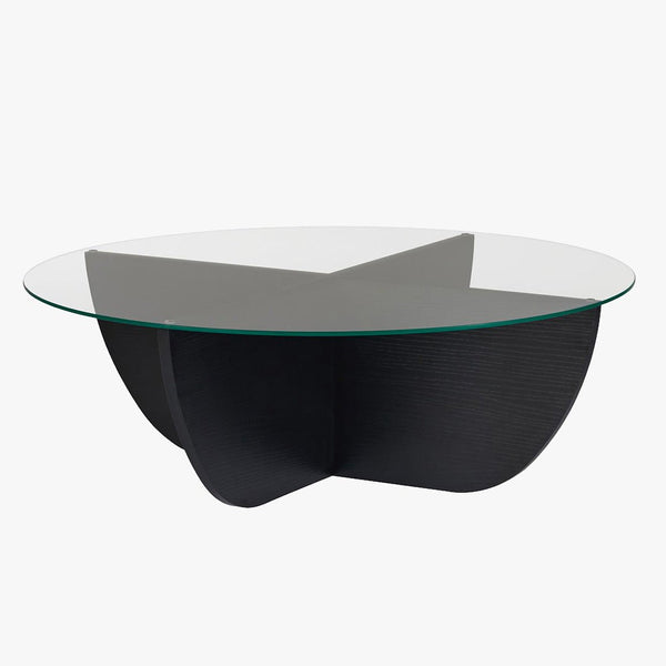 NESIA Table basse en verre piètement couleur bois noir D90 cm