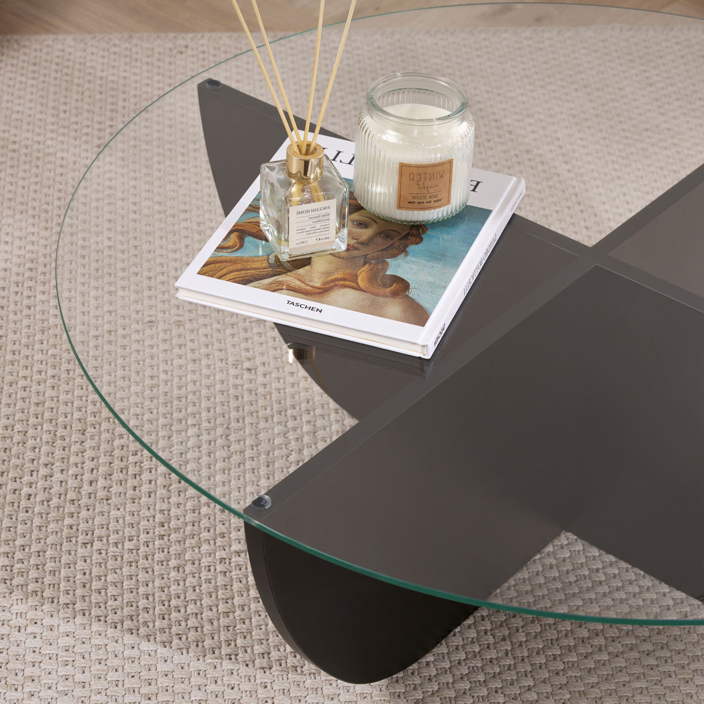 NESIA Table basse en verre piètement couleur bois noir D90 cm - Table basse - Mobilier Deco