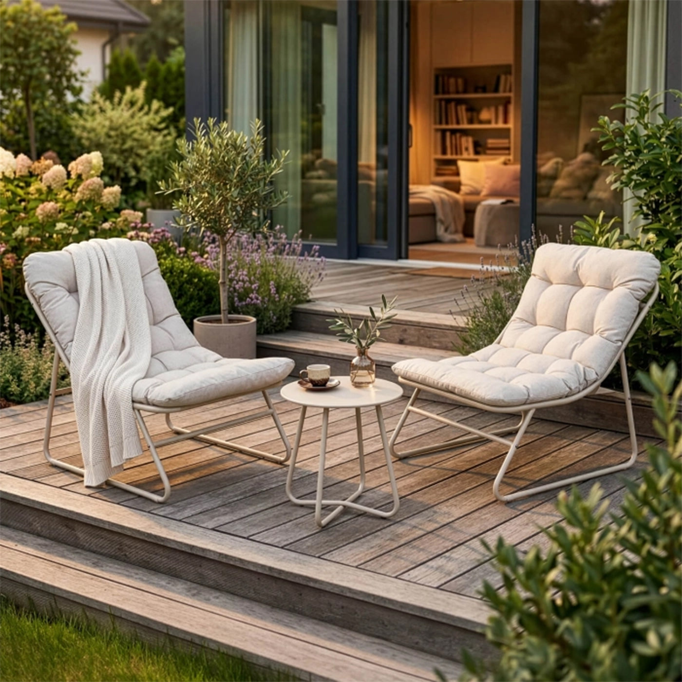 NIKEA Ensemble de mobilier de jardin 2 places avec table en verre