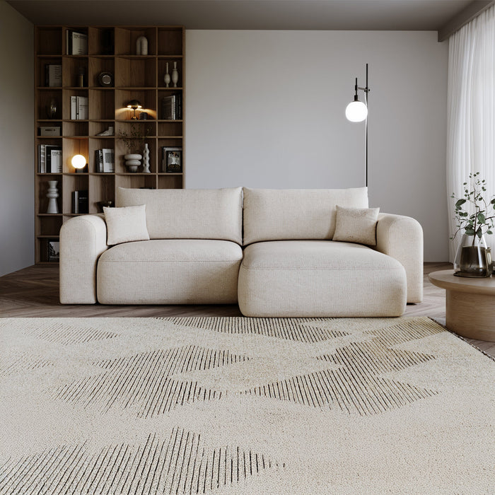 NIRA Canapé d'angle convertible réversible avec coffre en tissu beige