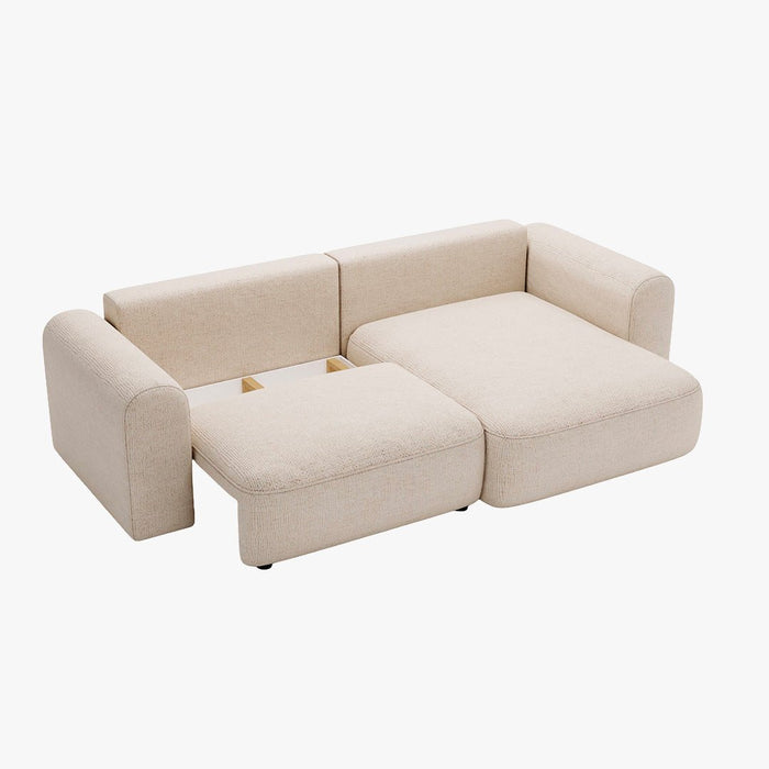 NIRA Canapé d'angle convertible réversible avec coffre en tissu beige