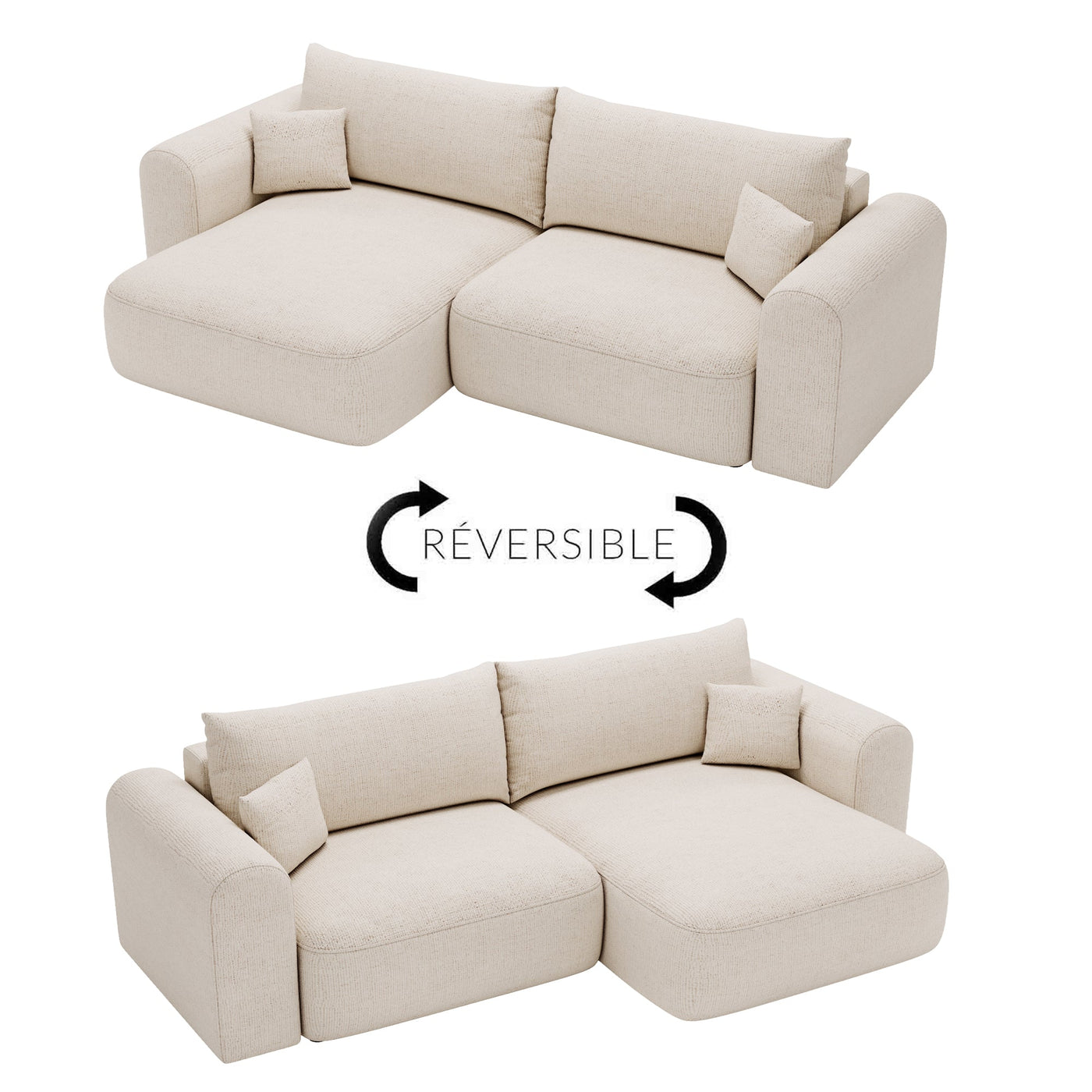 NIRA Canapé d'angle convertible réversible avec coffre en tissu beige - Canapé d'angle convertible - Mobilier Deco
