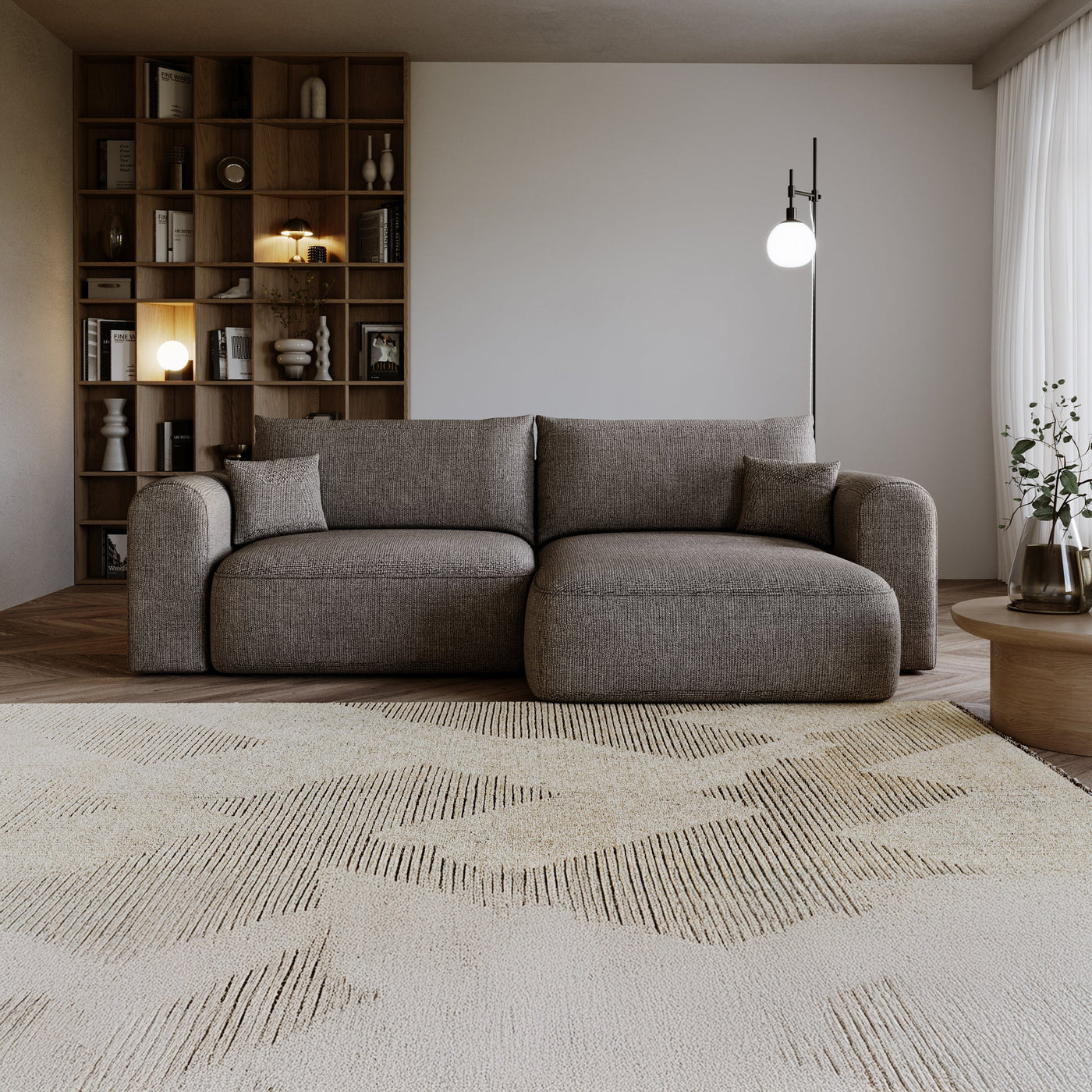 NIRA Canapé d'angle convertible réversible avec coffre en tissu gris - Canapé d'angle convertible - Mobilier Deco