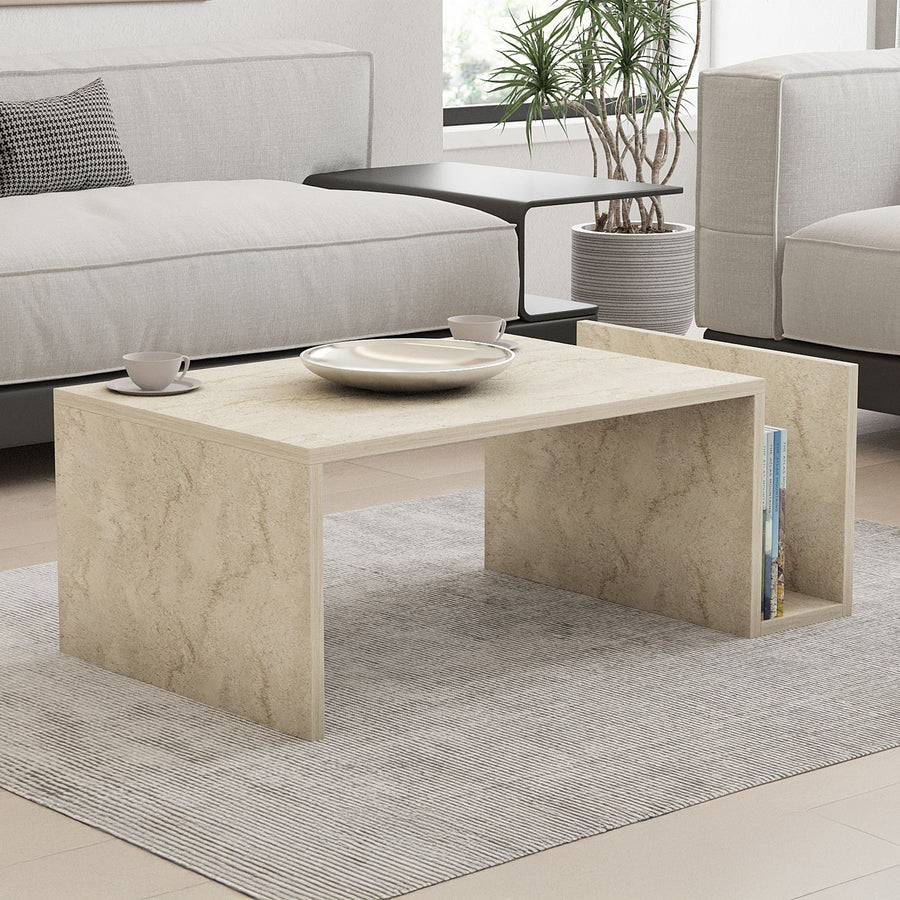 NOAH Table basse rectangulaire beige avec rangement intégré — aperçu vidéo