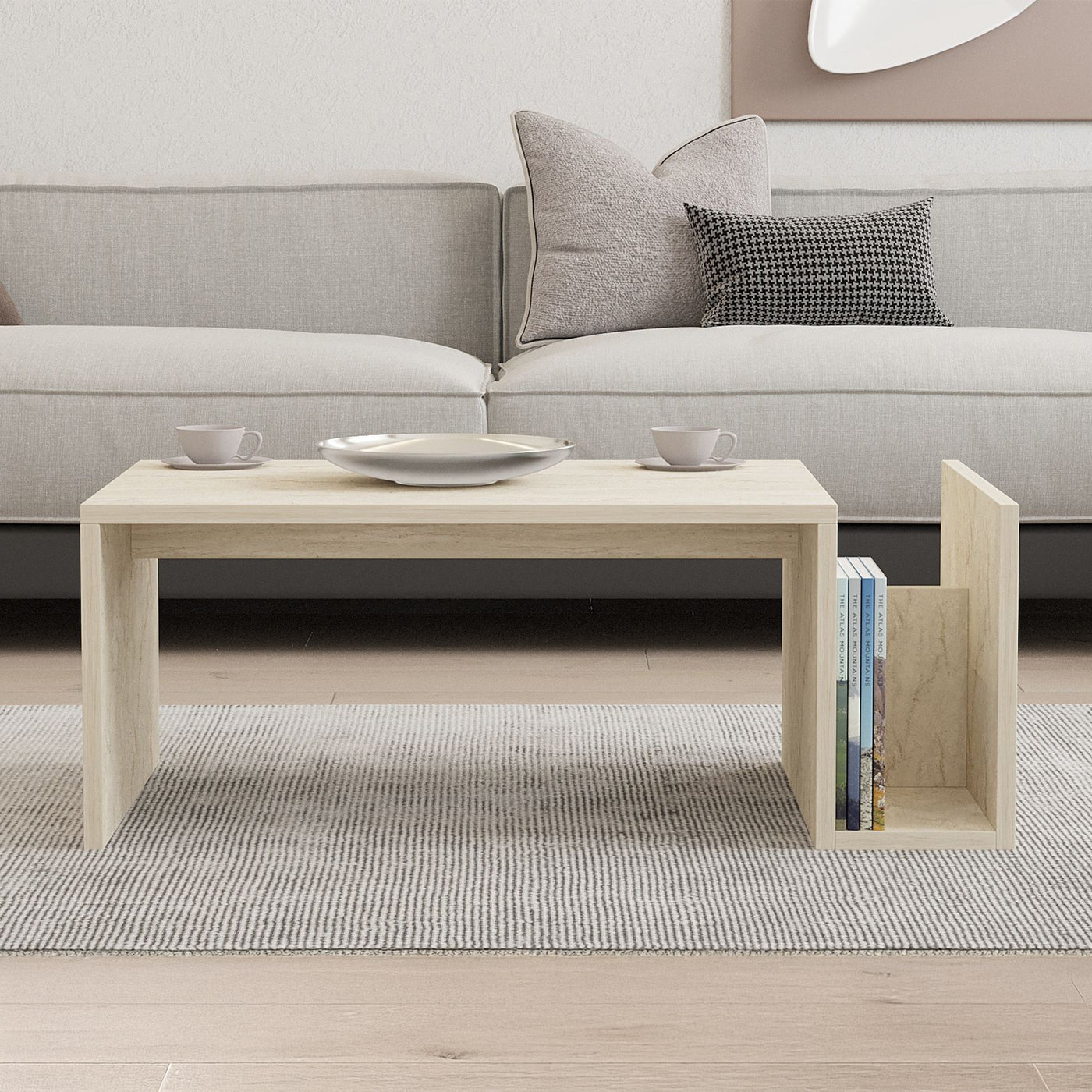 NOAH Table basse rectangulaire beige avec rangement intégré