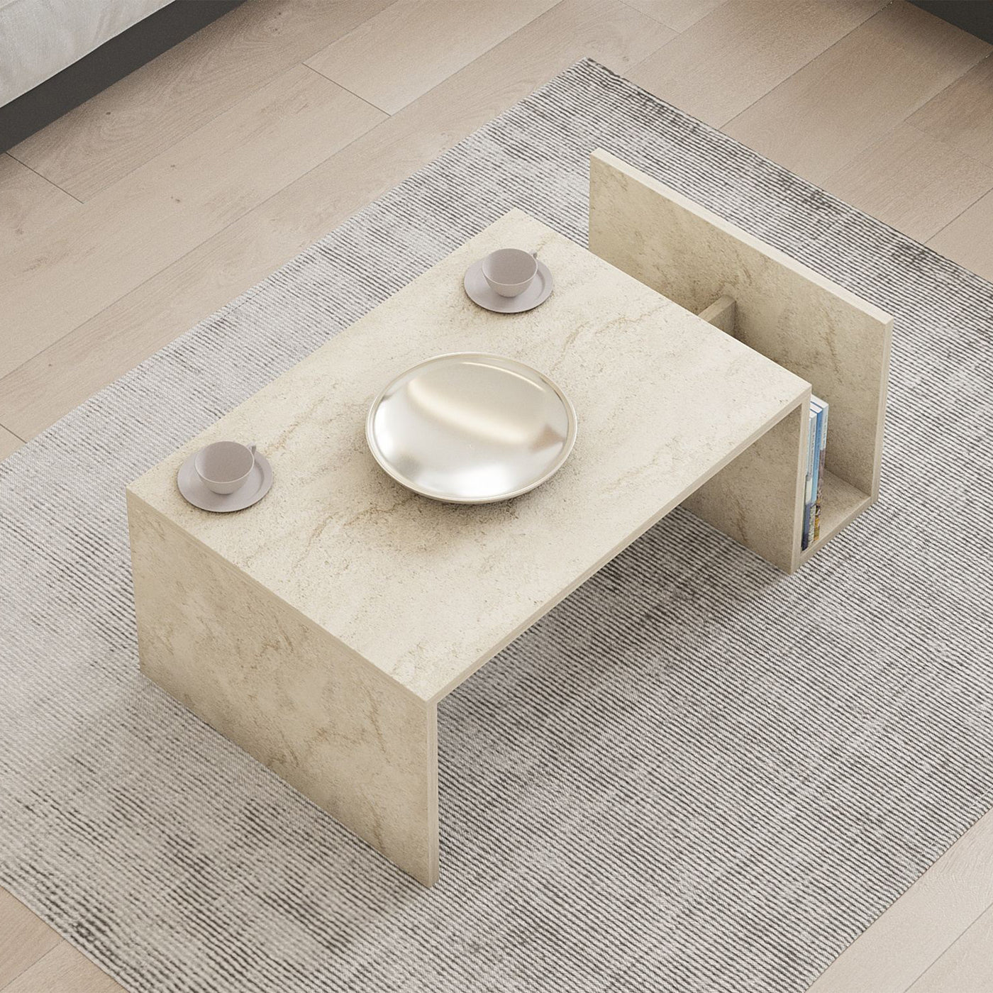 NOAH Table basse rectangulaire beige avec rangement intégré