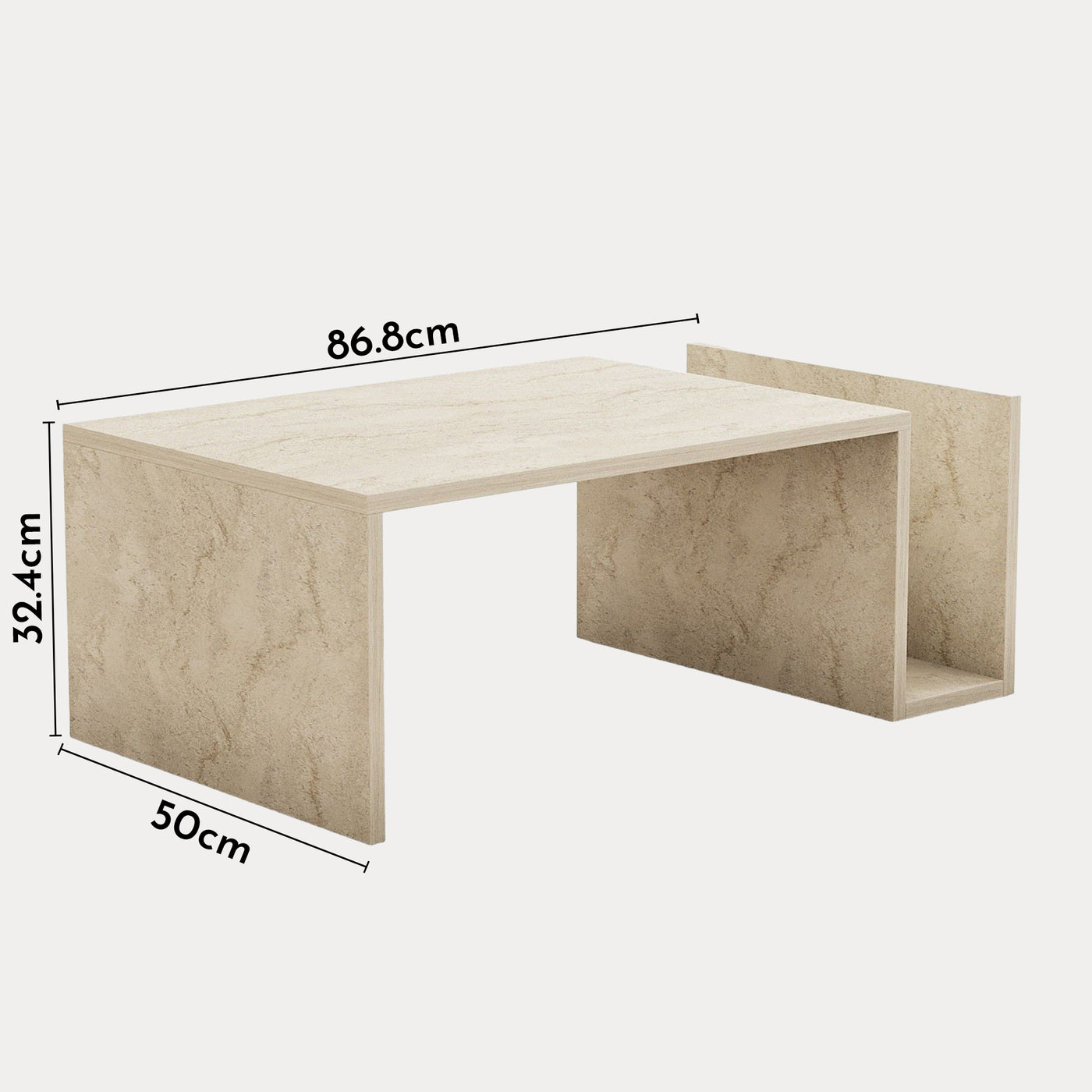 NOAH Table basse rectangulaire beige avec rangement intégré