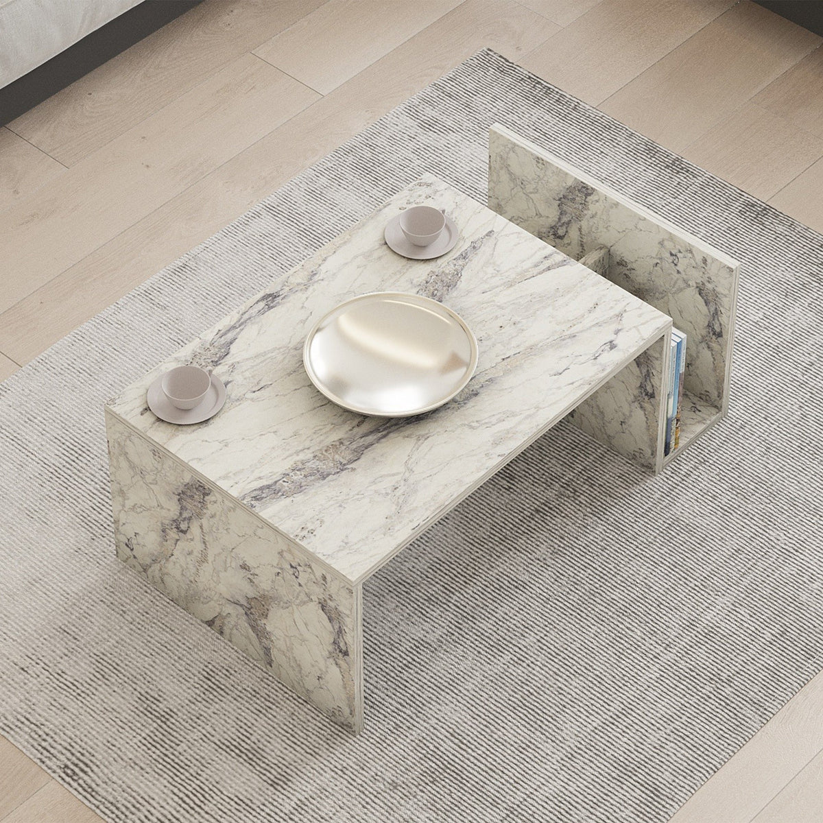 NOAH Table basse rectangulaire couleur marbre avec rangement intégré - Table basse - Mobilier Deco