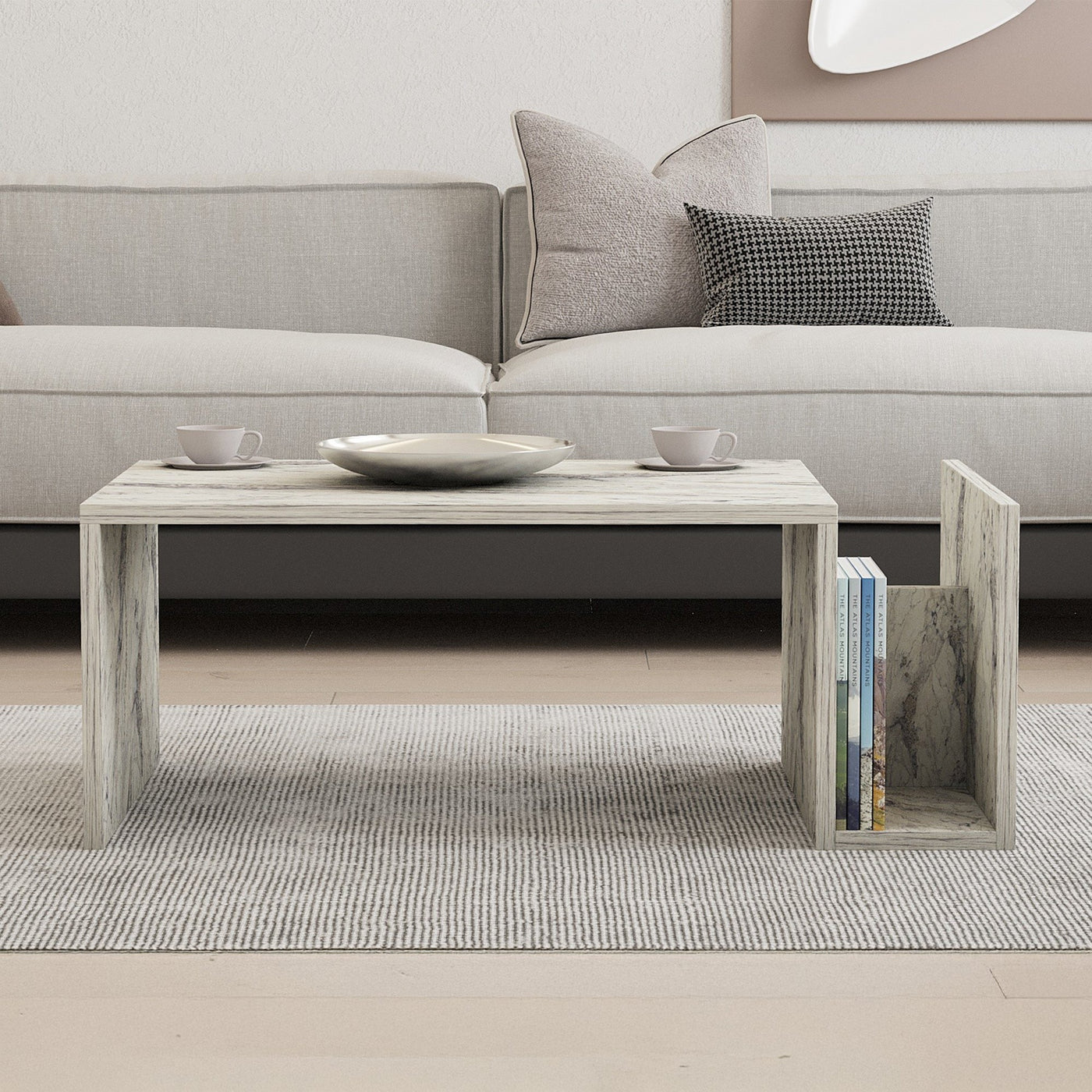 NOAH Table basse rectangulaire couleur marbre avec rangement intégré - Table basse - Mobilier Deco