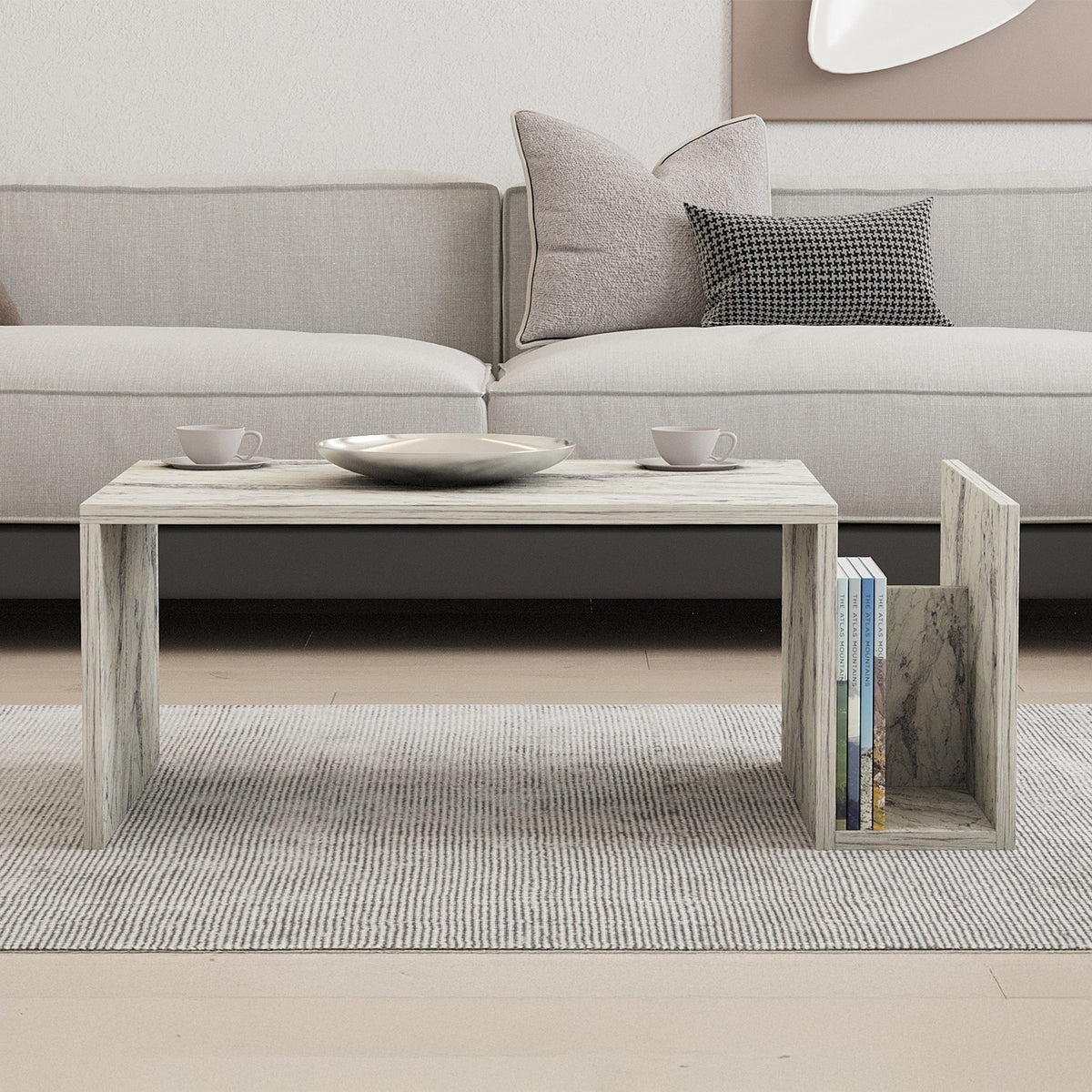 NOAH Table basse rectangulaire couleur marbre avec rangement intégré - Table basse - Mobilier Deco